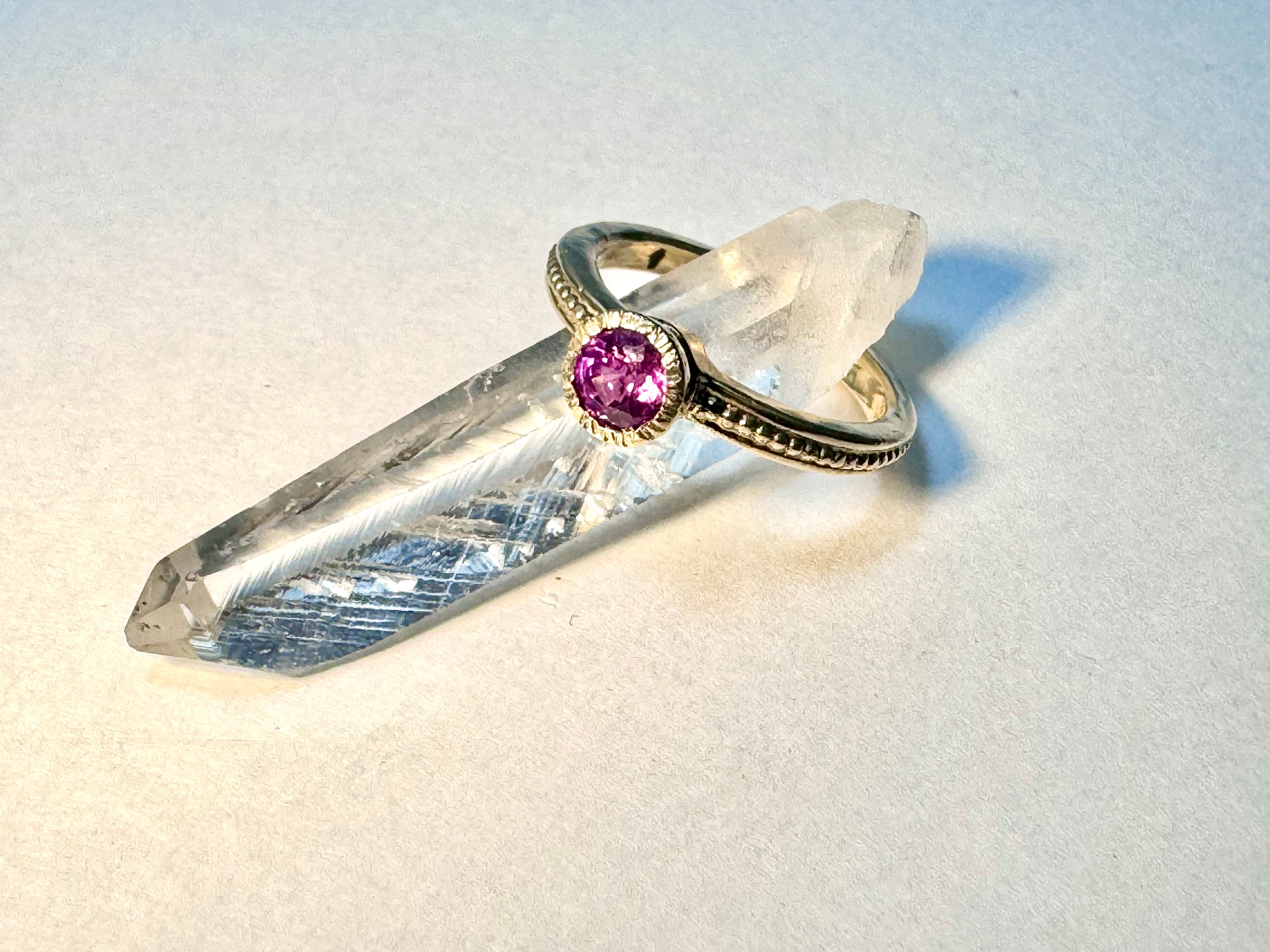 Pink Sapphire Beaded Shank 14k Ring