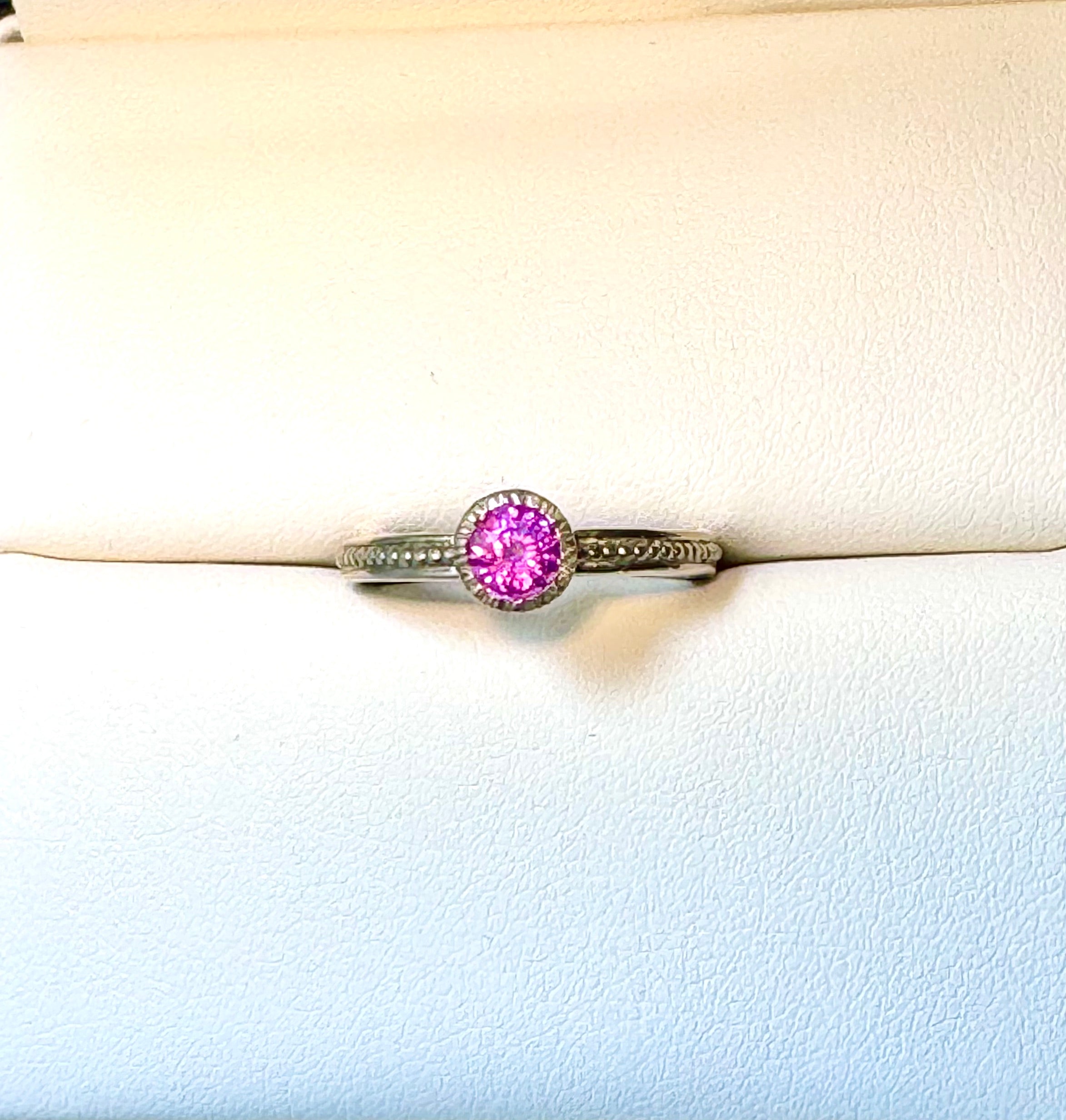 Pink Sapphire Beaded Shank 14k Ring