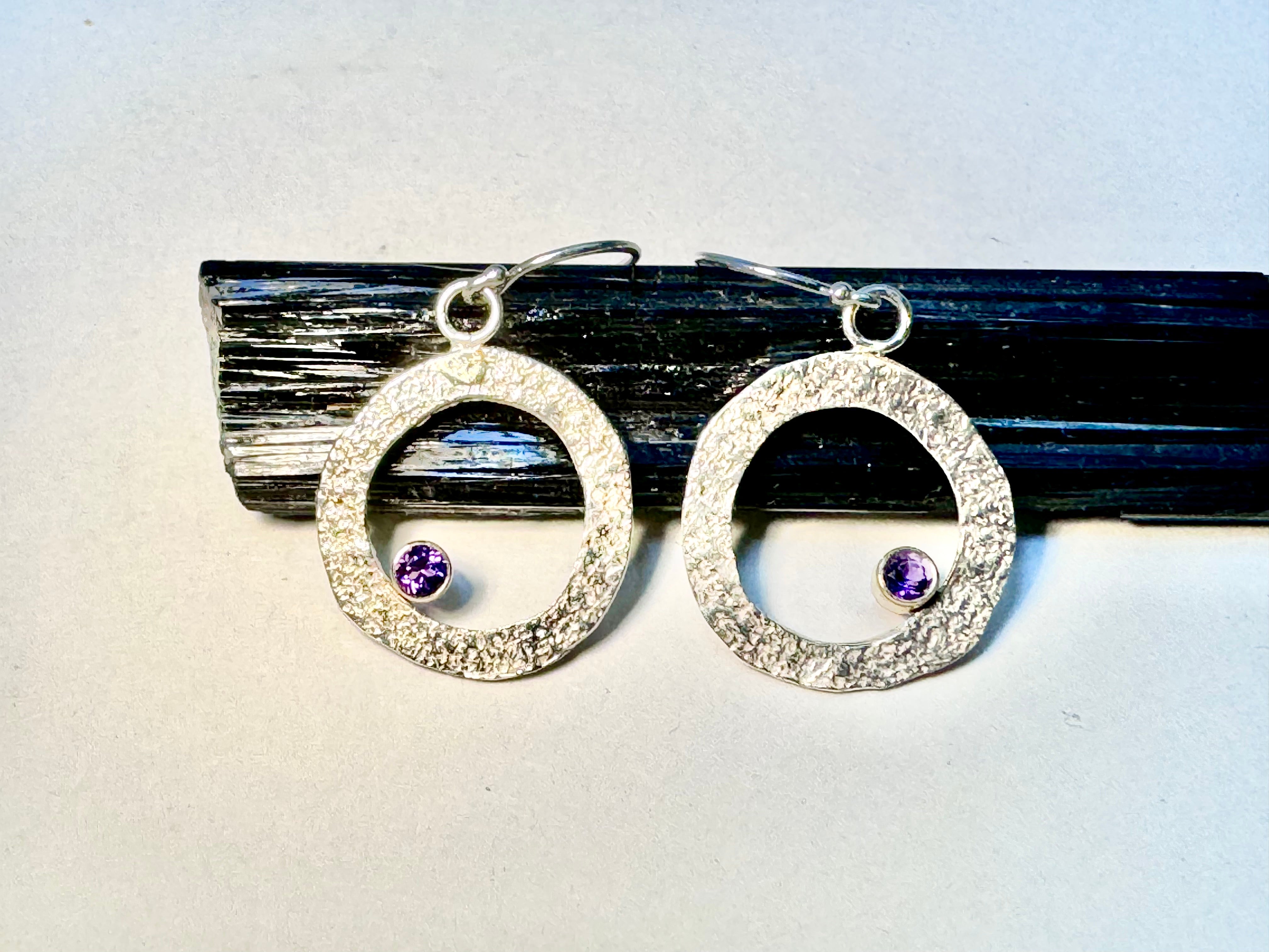 Amethyst Textured Open Disc Dangles