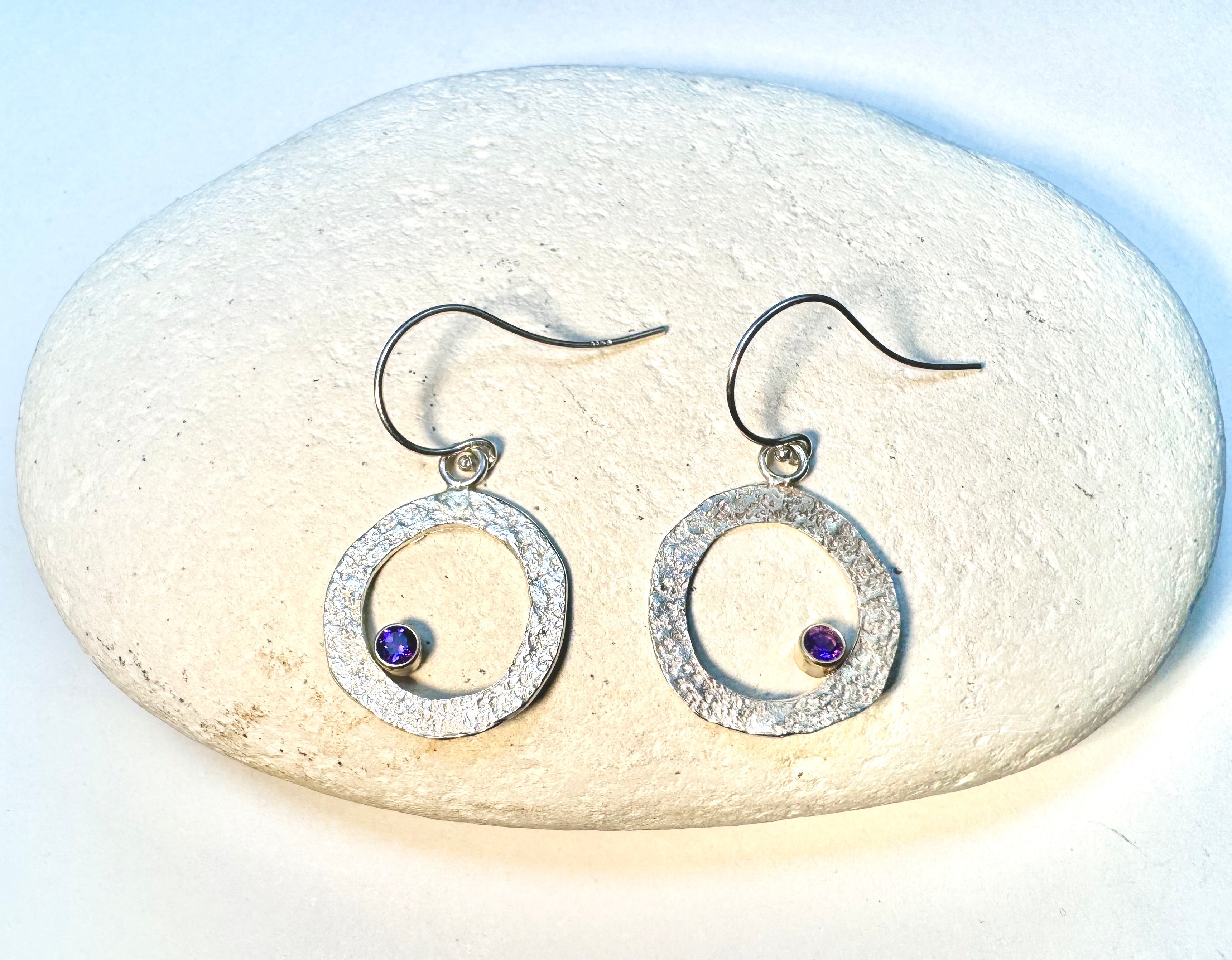 Amethyst Textured Open Disc Dangles