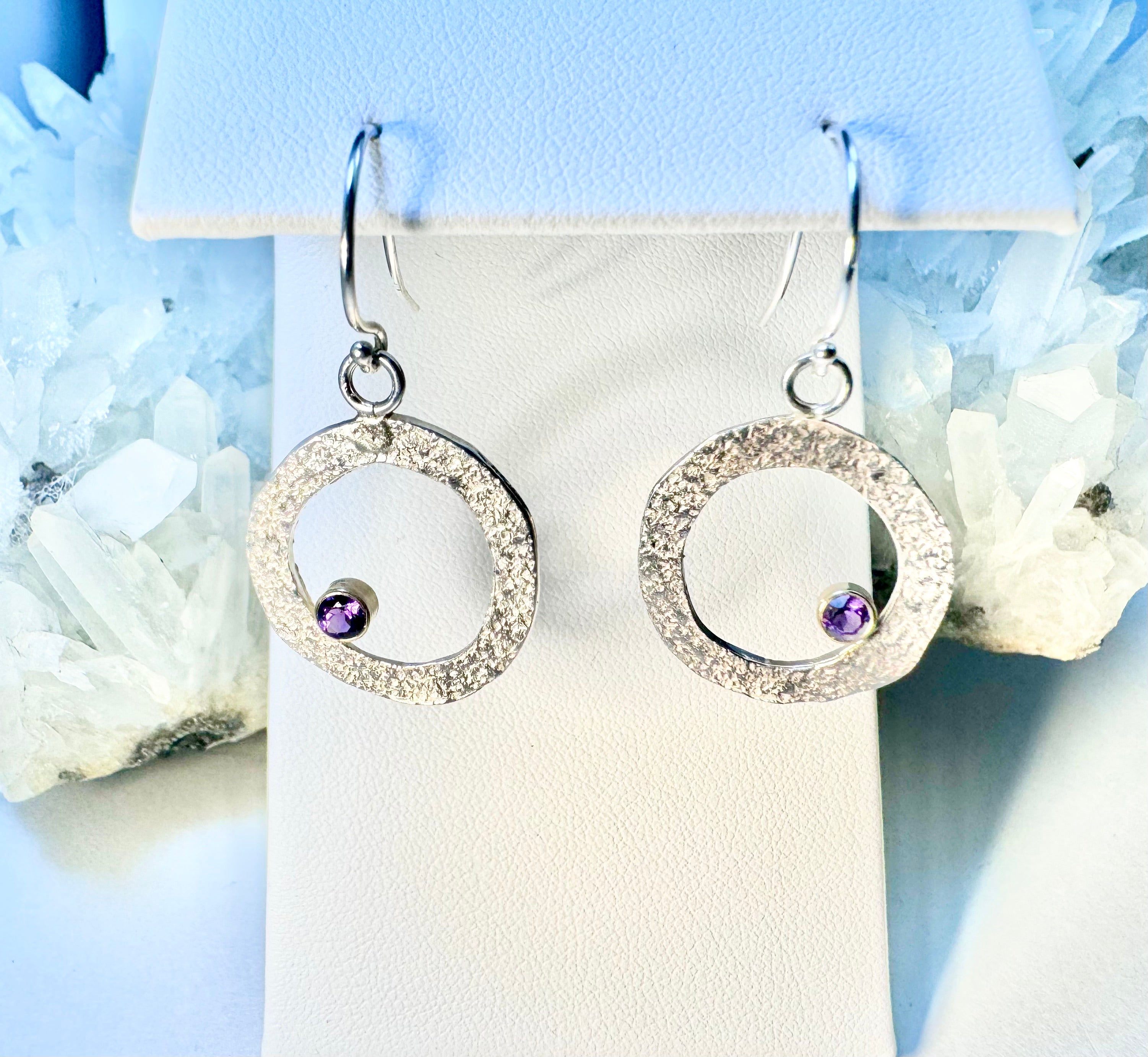 Amethyst Textured Open Disc Dangles