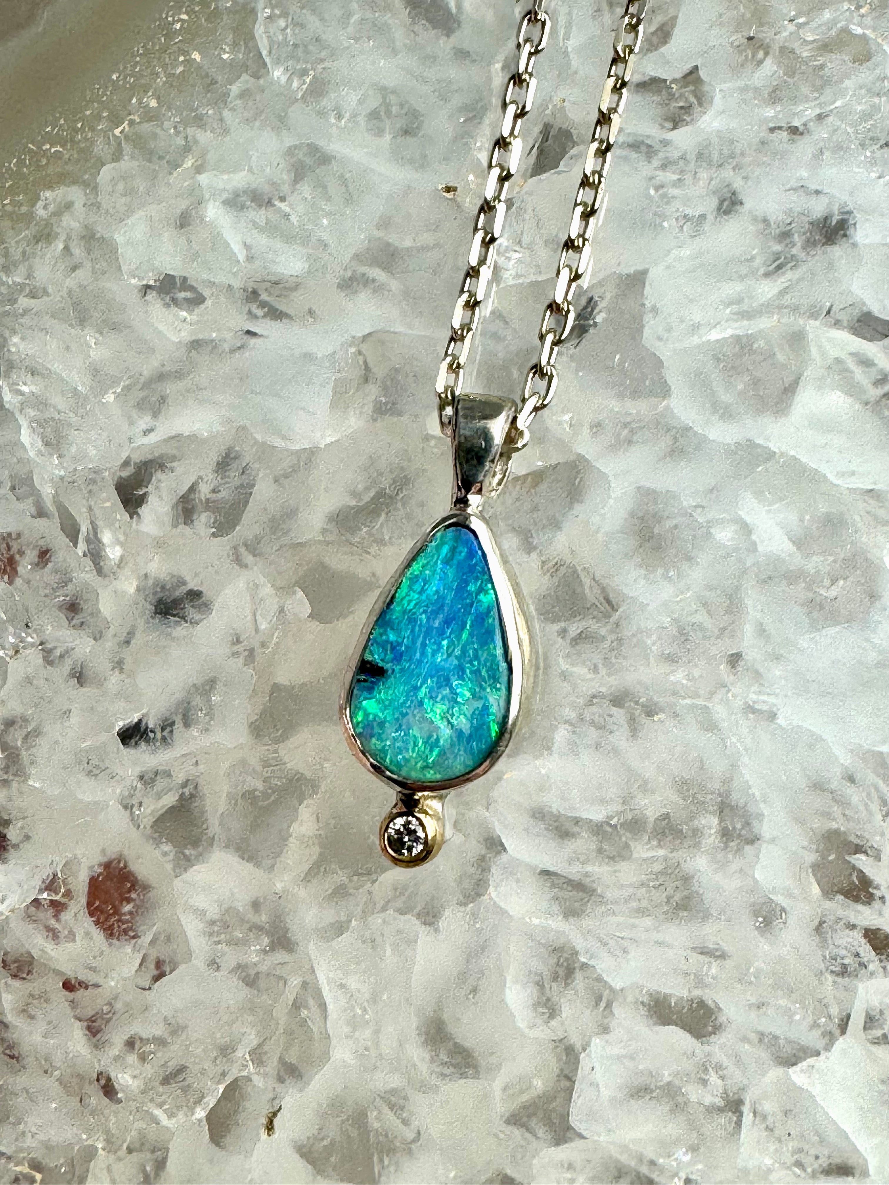Opal Diamond Sterling Pendant