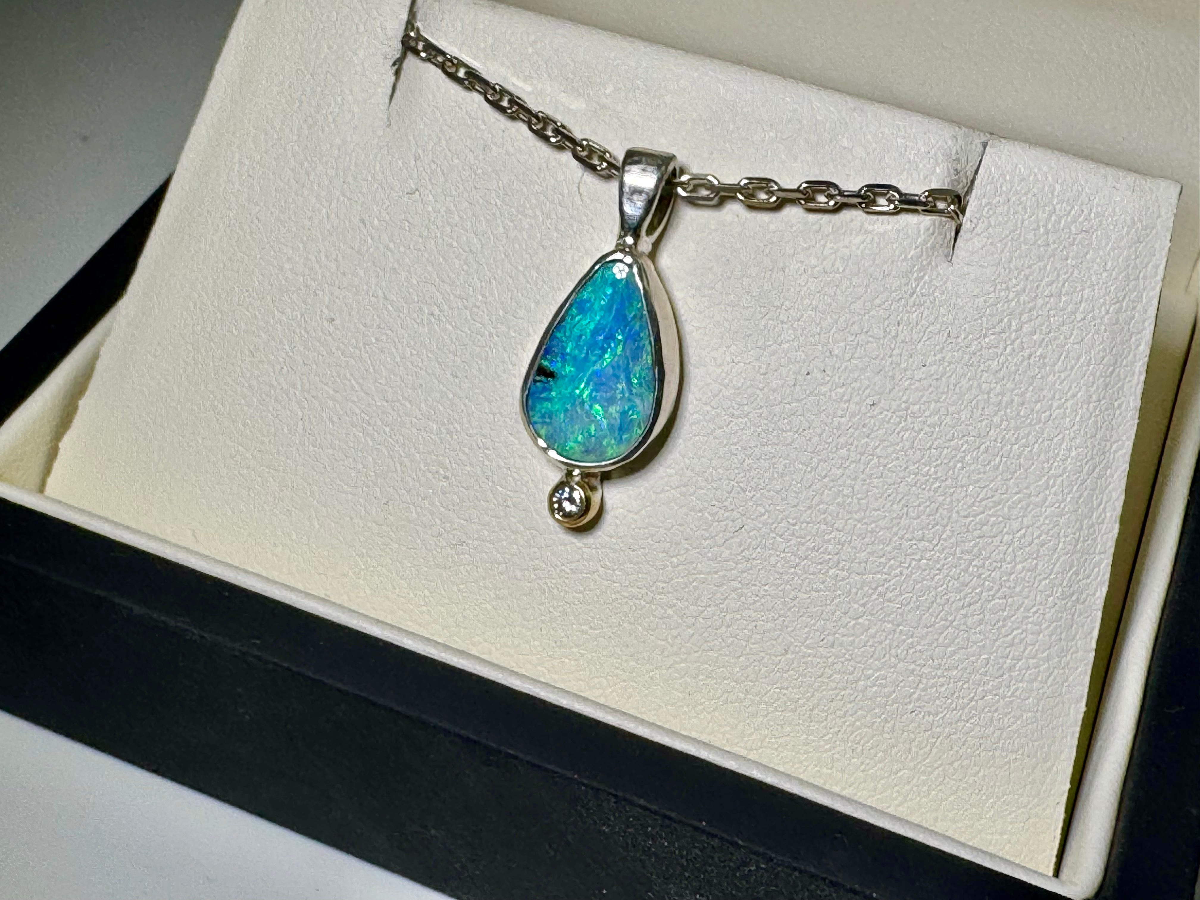 Opal Diamond Sterling Pendant
