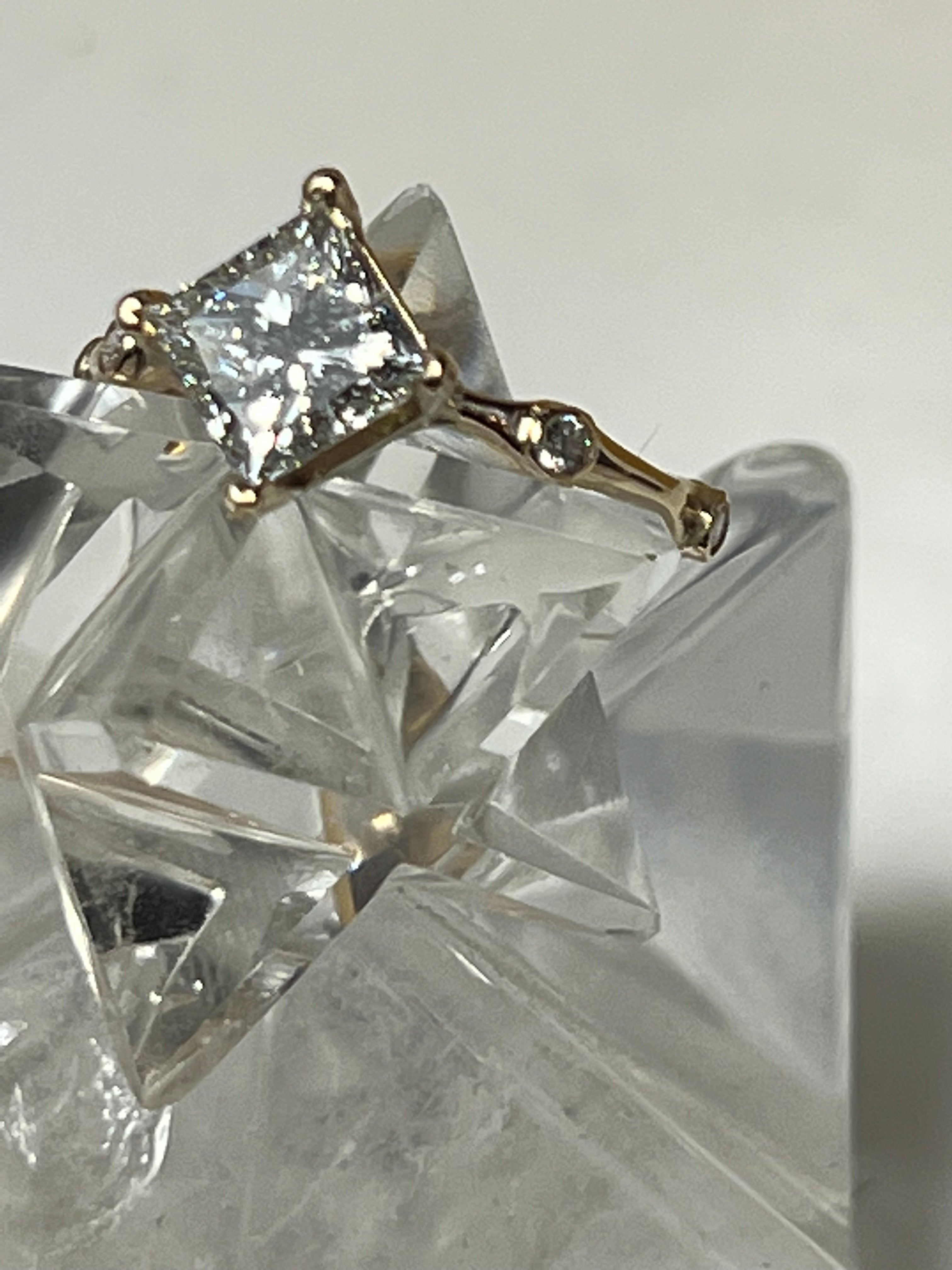 Princess Cut Diamond Bamboo Shank Ring