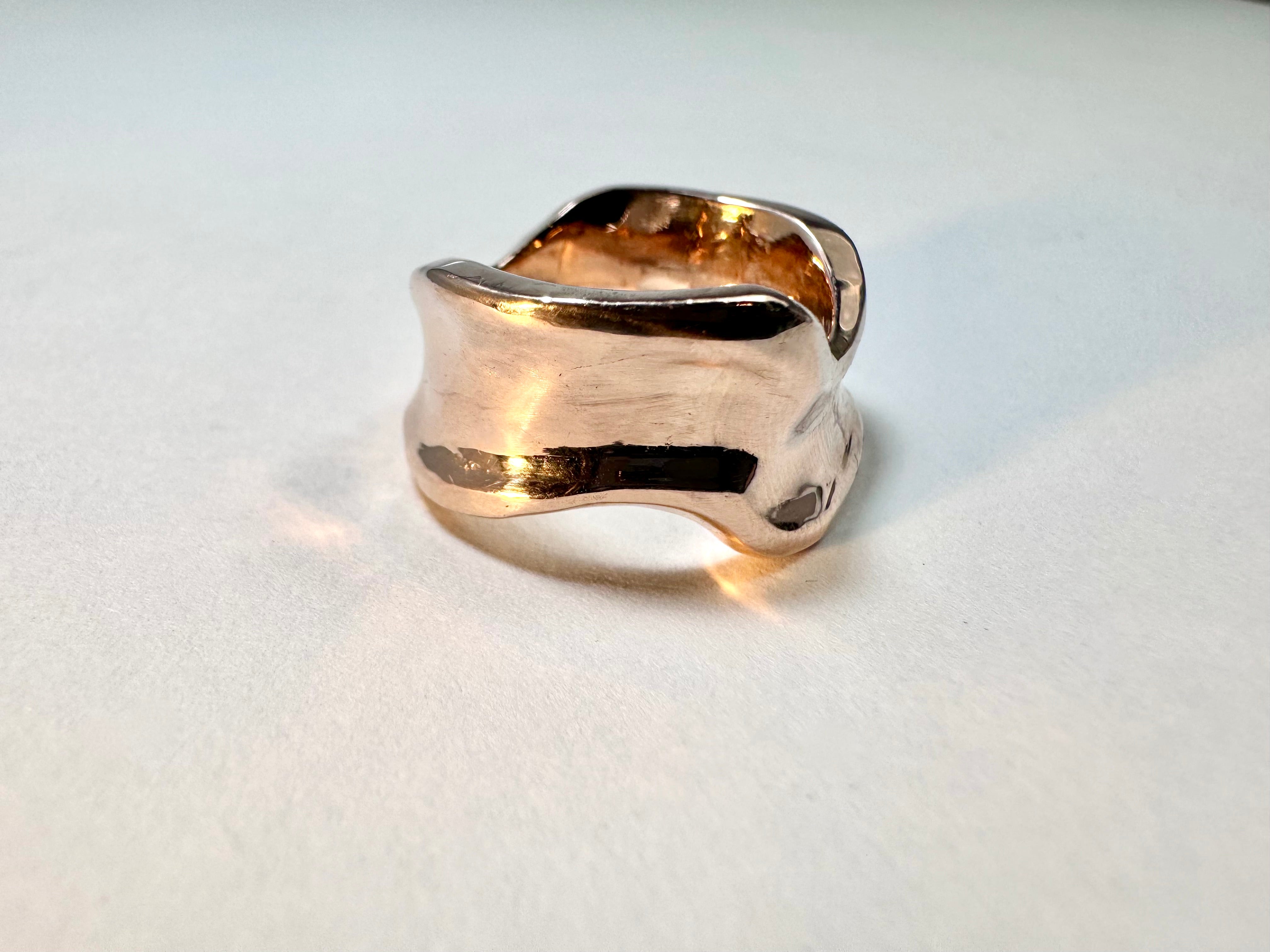Wide Free Form 14k Rose Gold Band