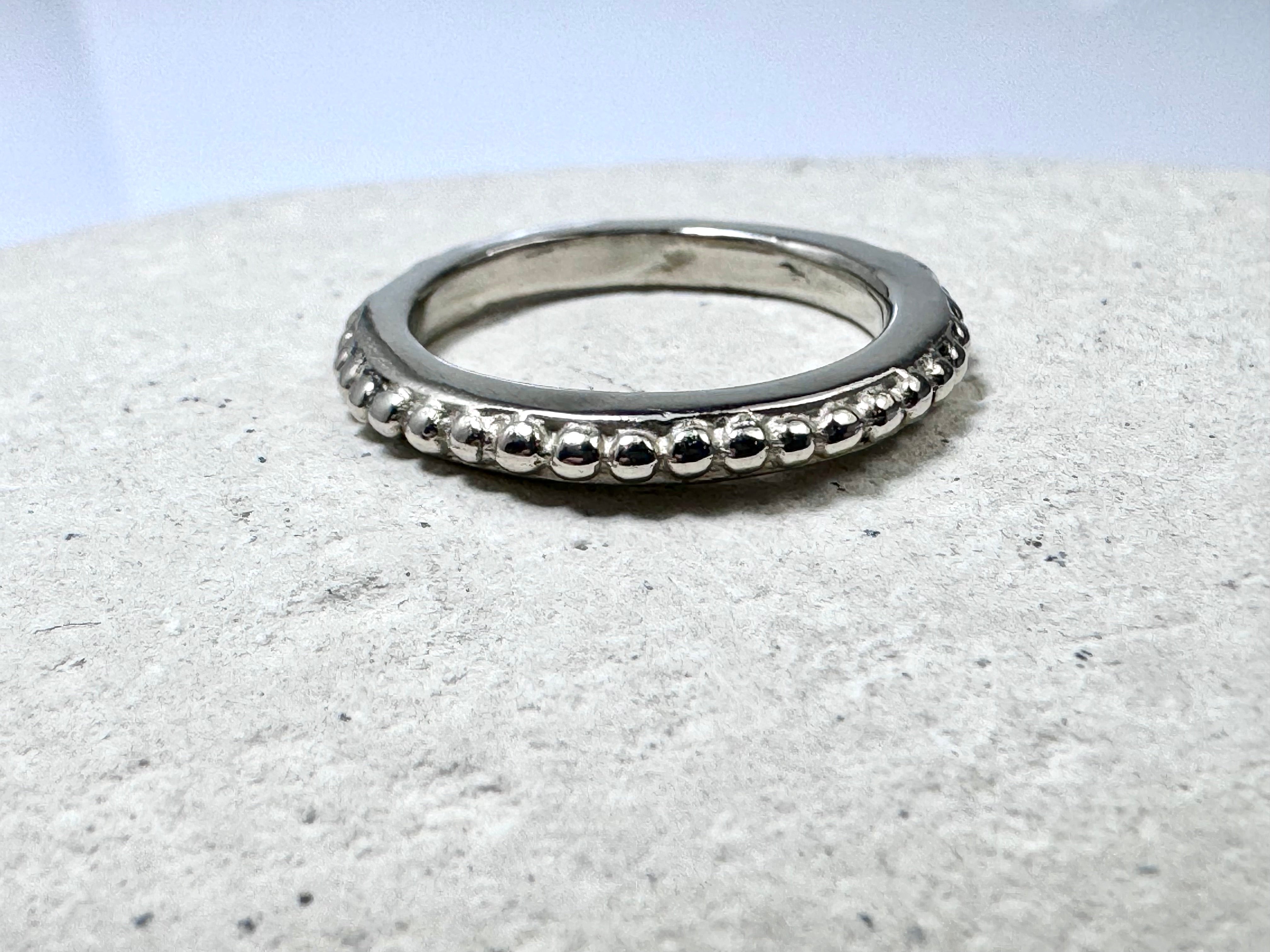 Medium Beaded 14k White Gold Band
