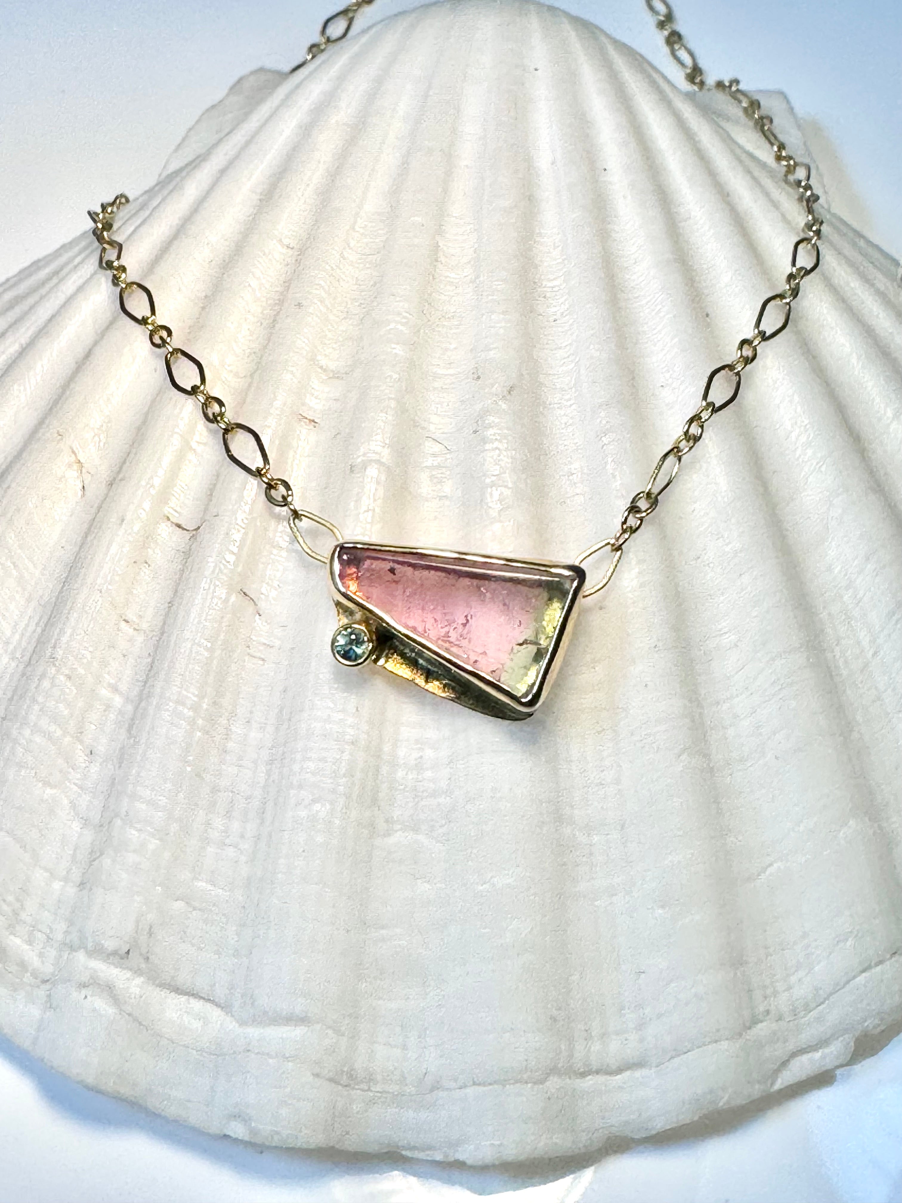 Watermelon Tourmaline (Newry Maine) Diamond 18k Necklace