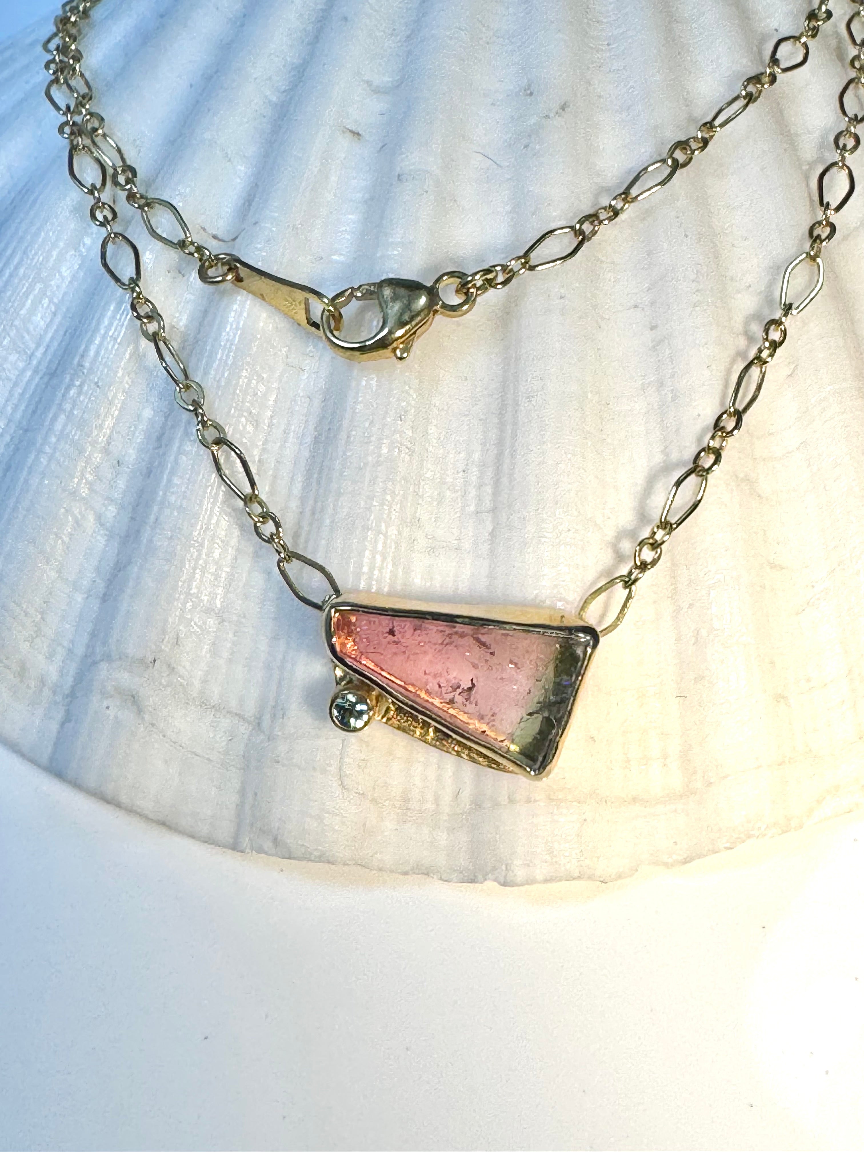 Watermelon Tourmaline (Newry Maine) Diamond 18k Necklace