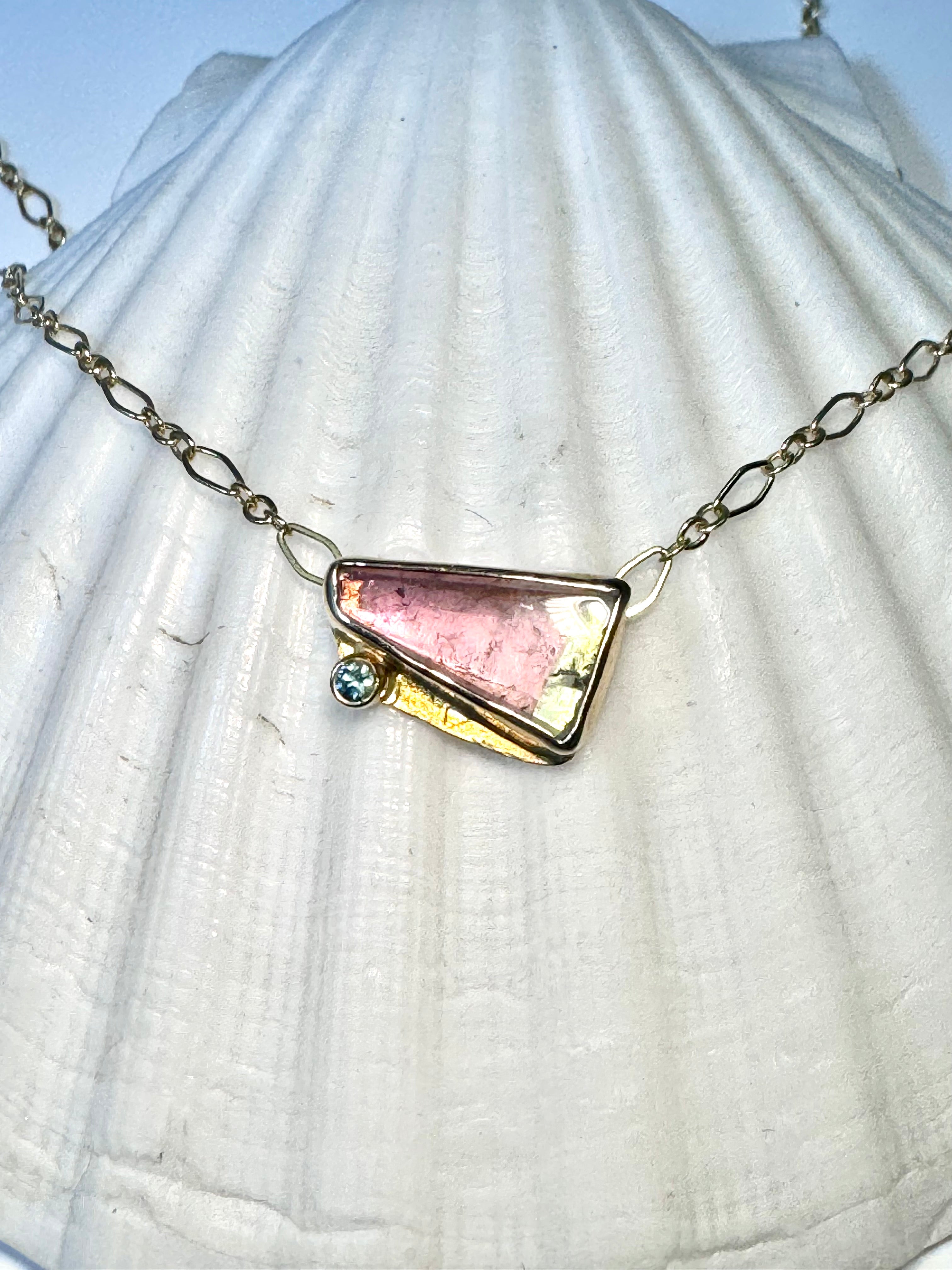 Watermelon Tourmaline (Newry Maine) Diamond 18k Necklace