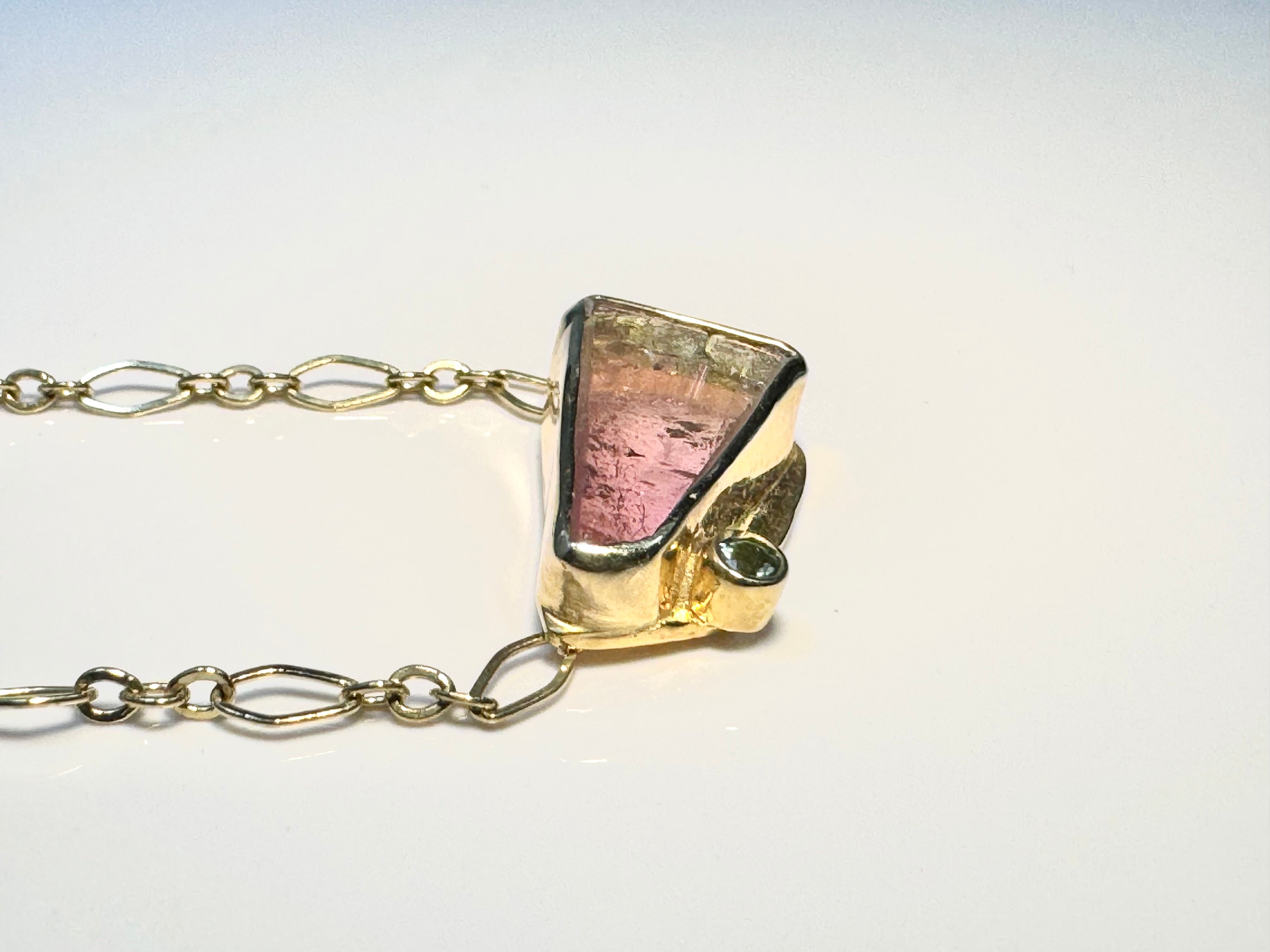Watermelon Tourmaline (Newry Maine) Diamond 18k Necklace