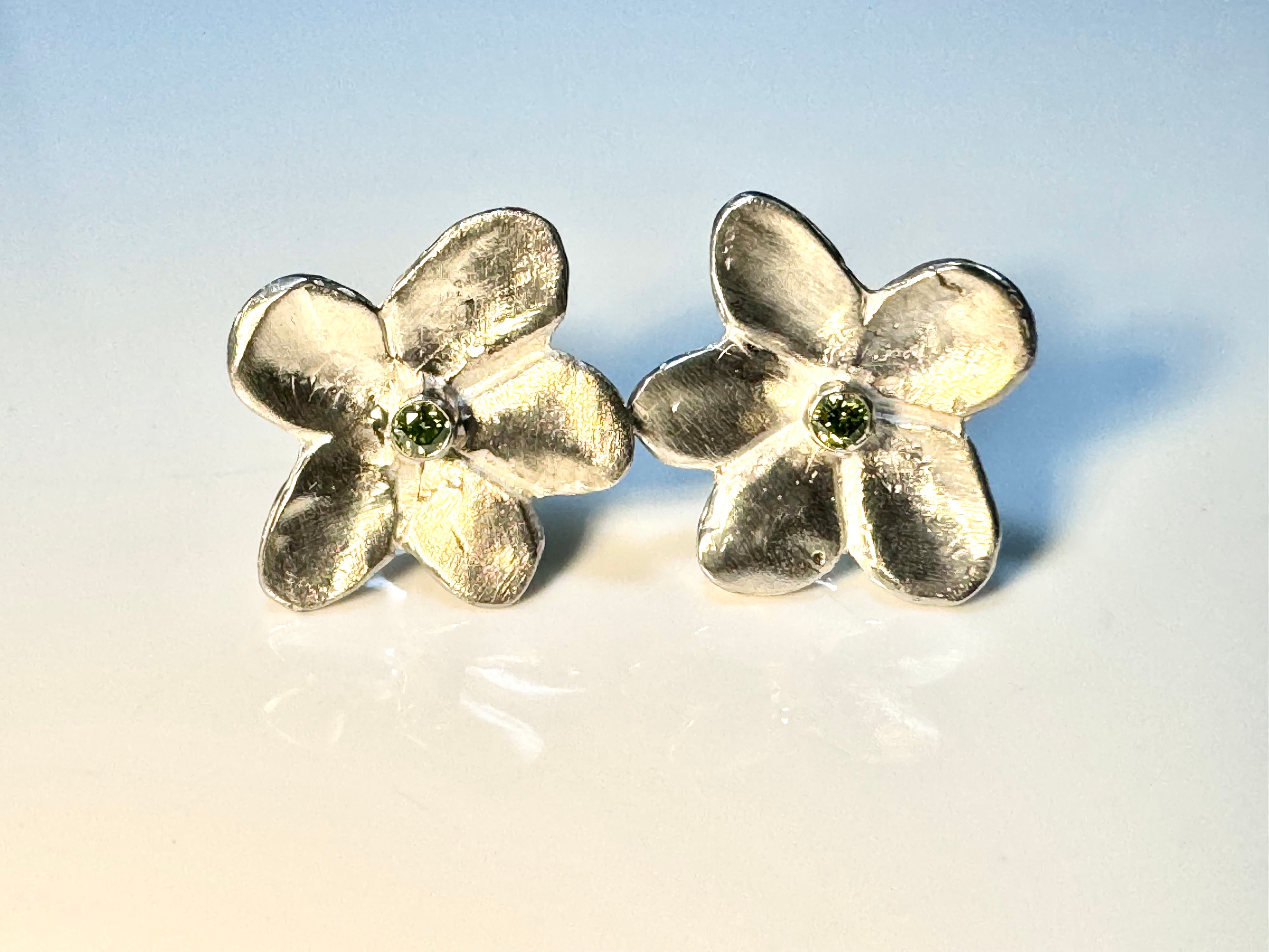 Green Diamond Flower Studs