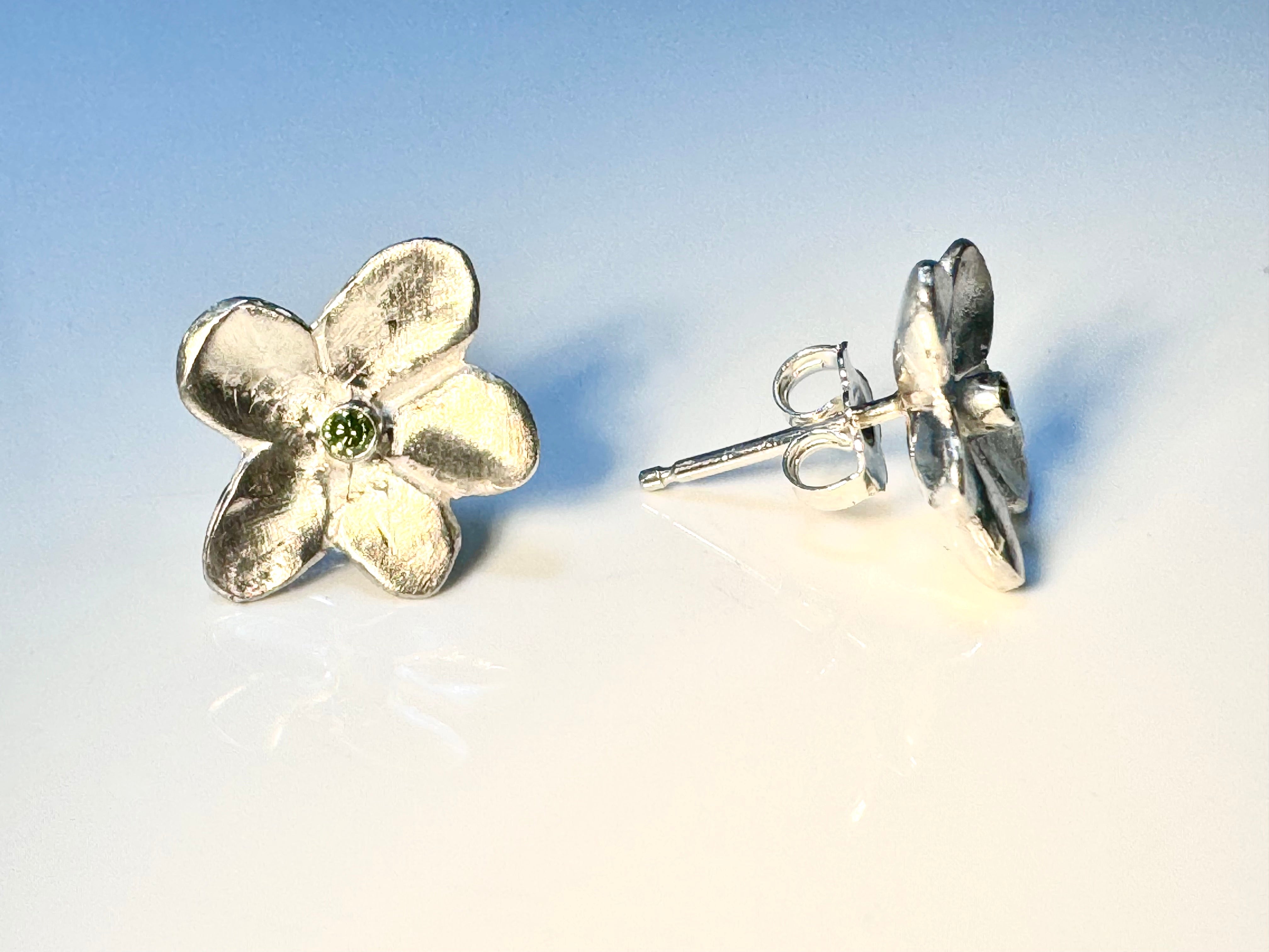 Green Diamond Flower Studs