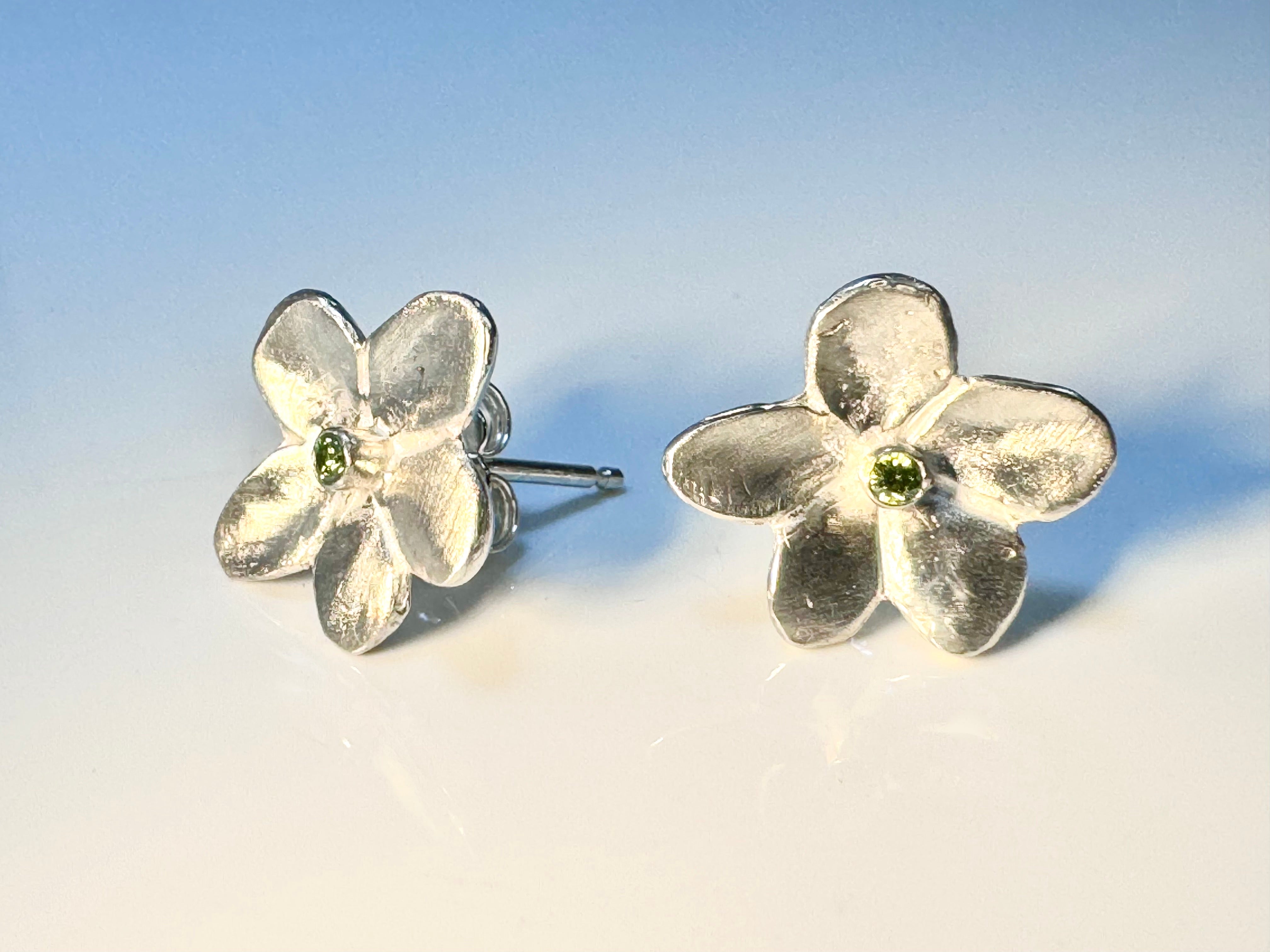 Green Diamond Flower Studs