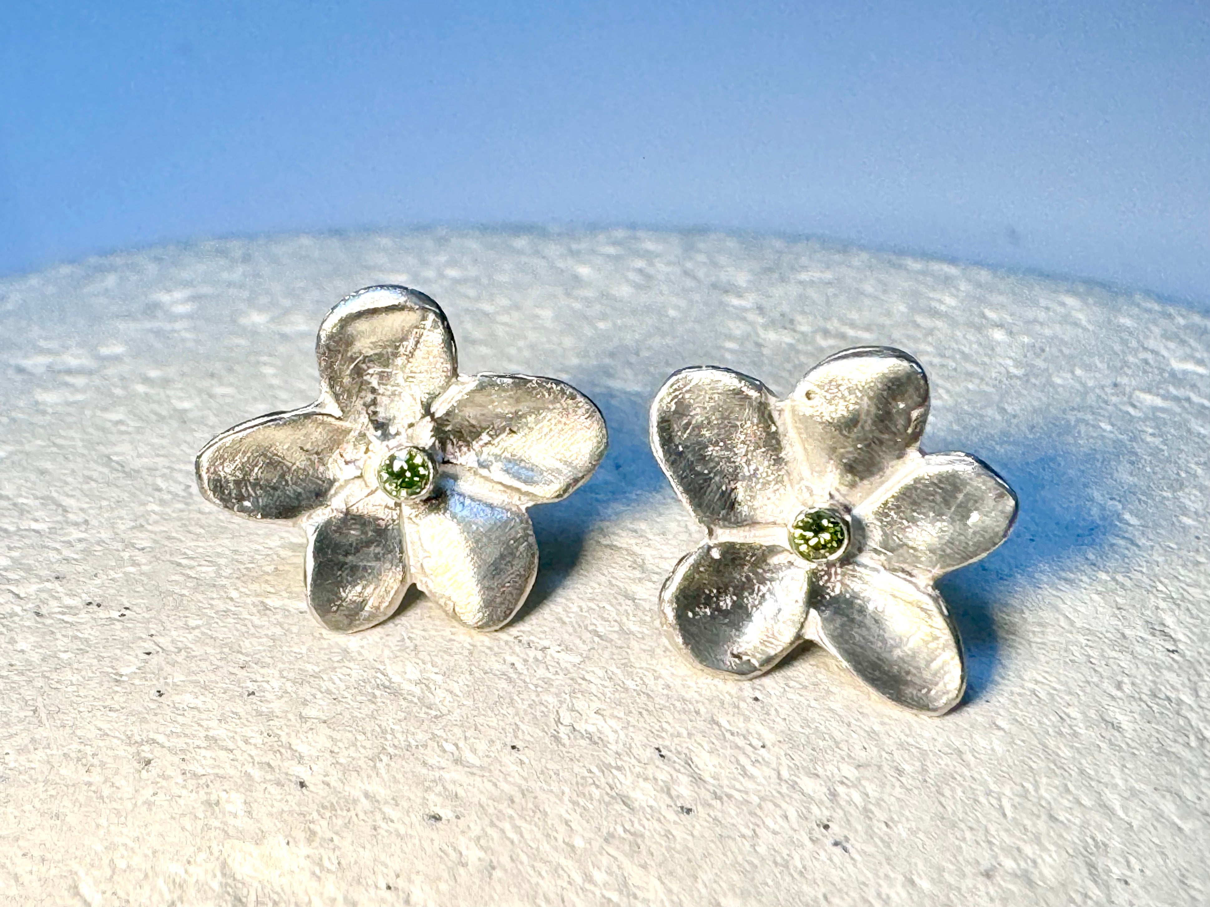 Green Diamond Flower Studs