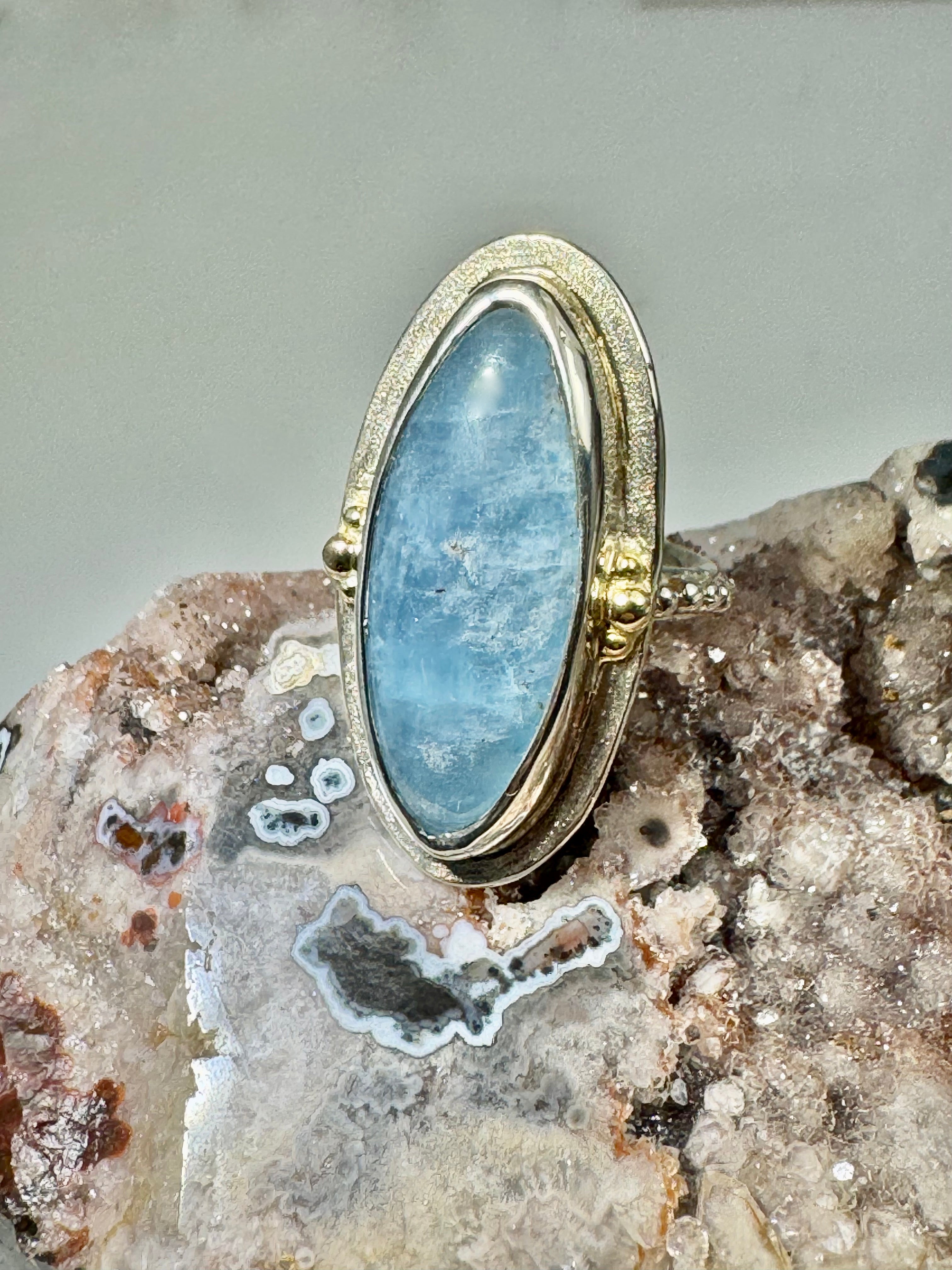 Aquamarine Beaded Two Tone Ring
