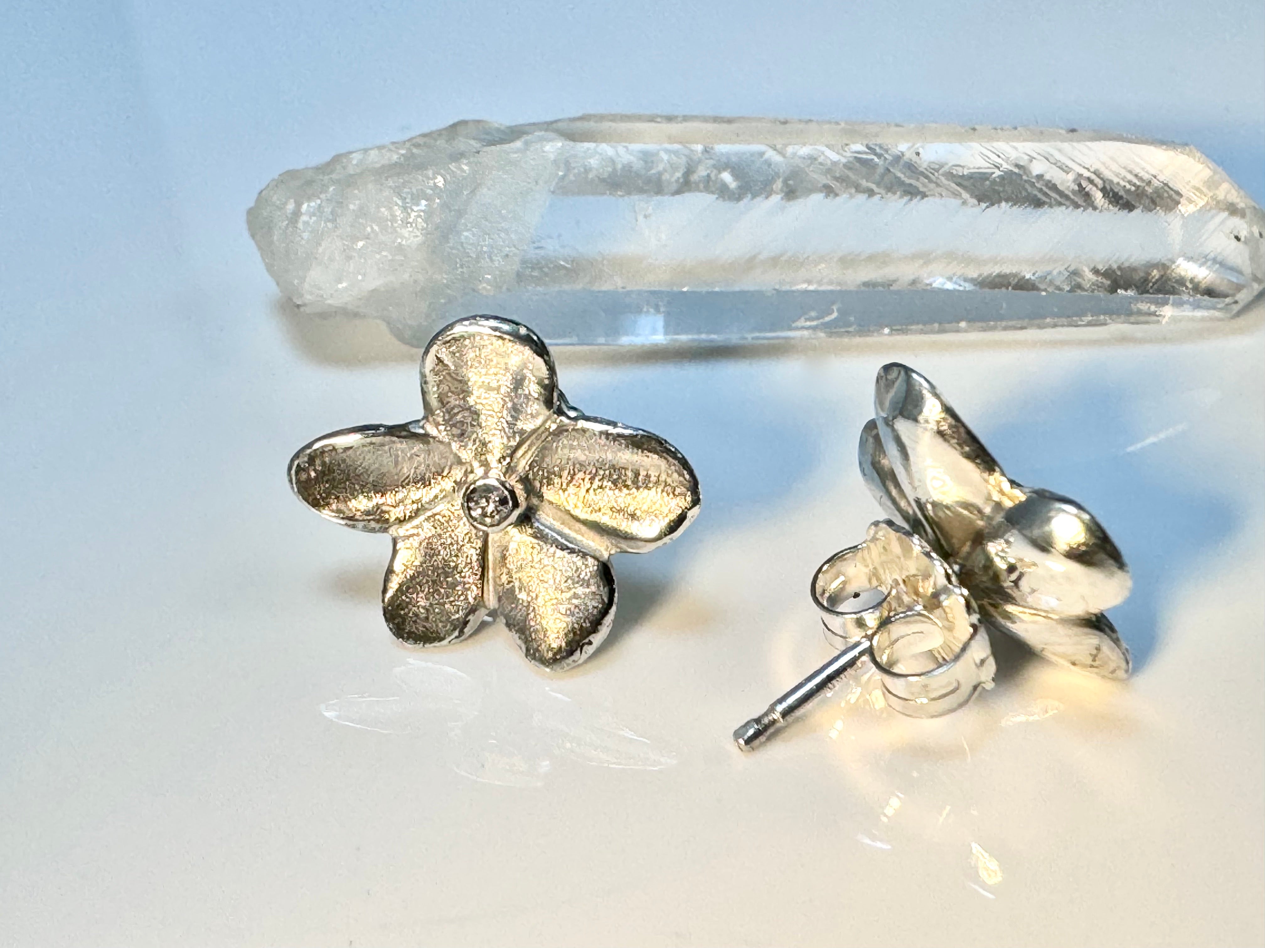 Diamond Flower Sterling Studs