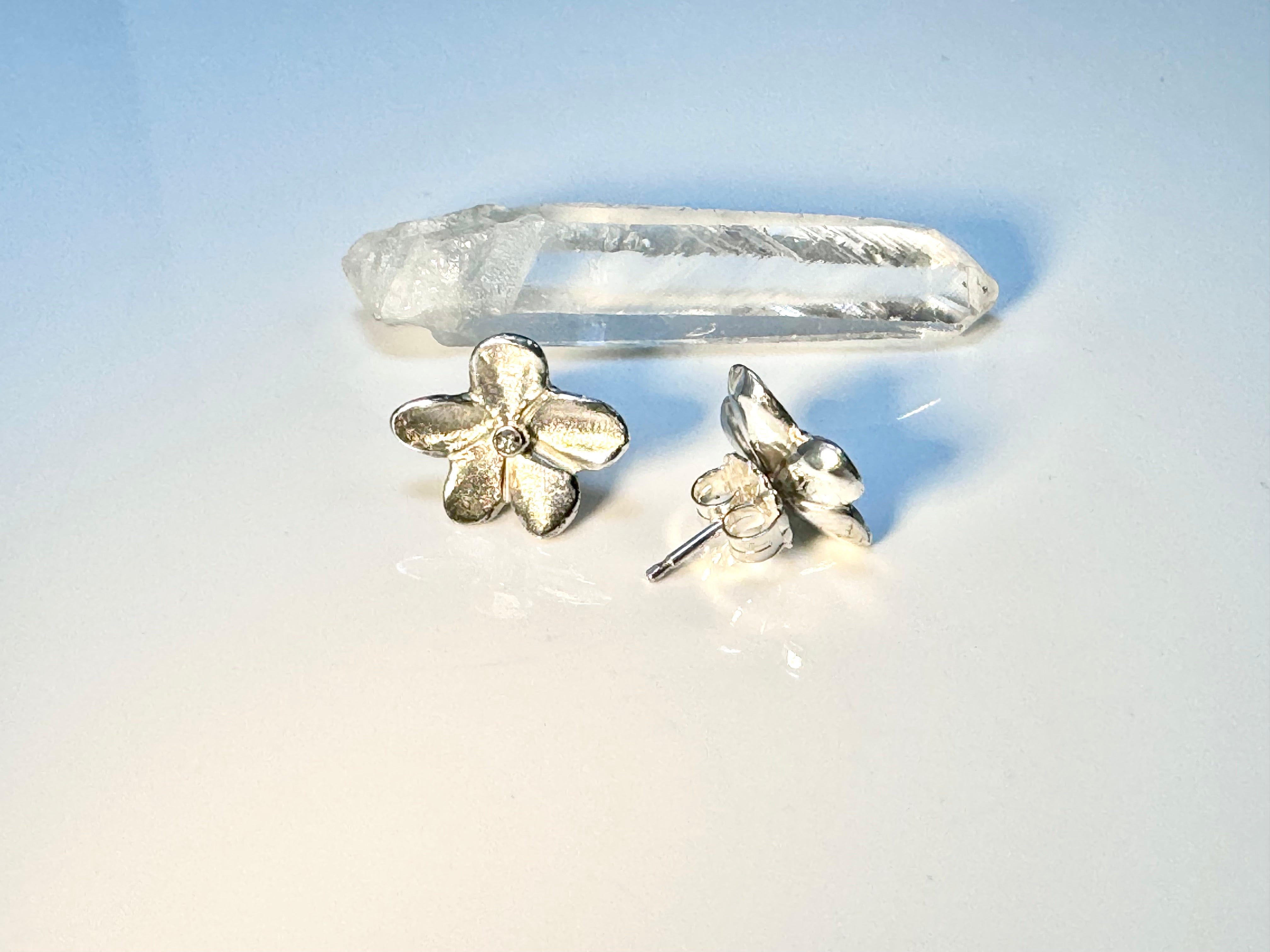 Diamond Flower Sterling Studs