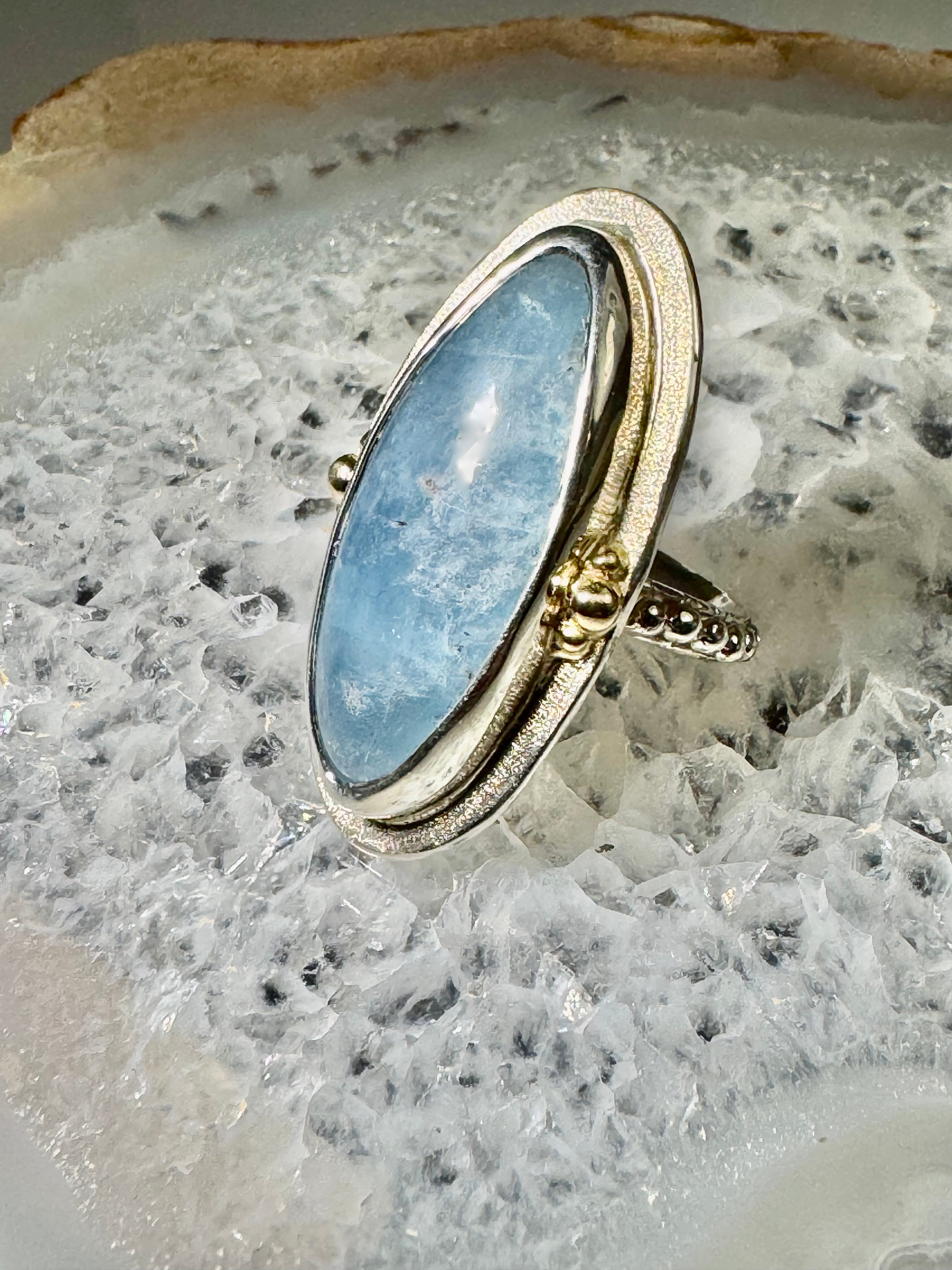 Aquamarine Beaded Two Tone Ring
