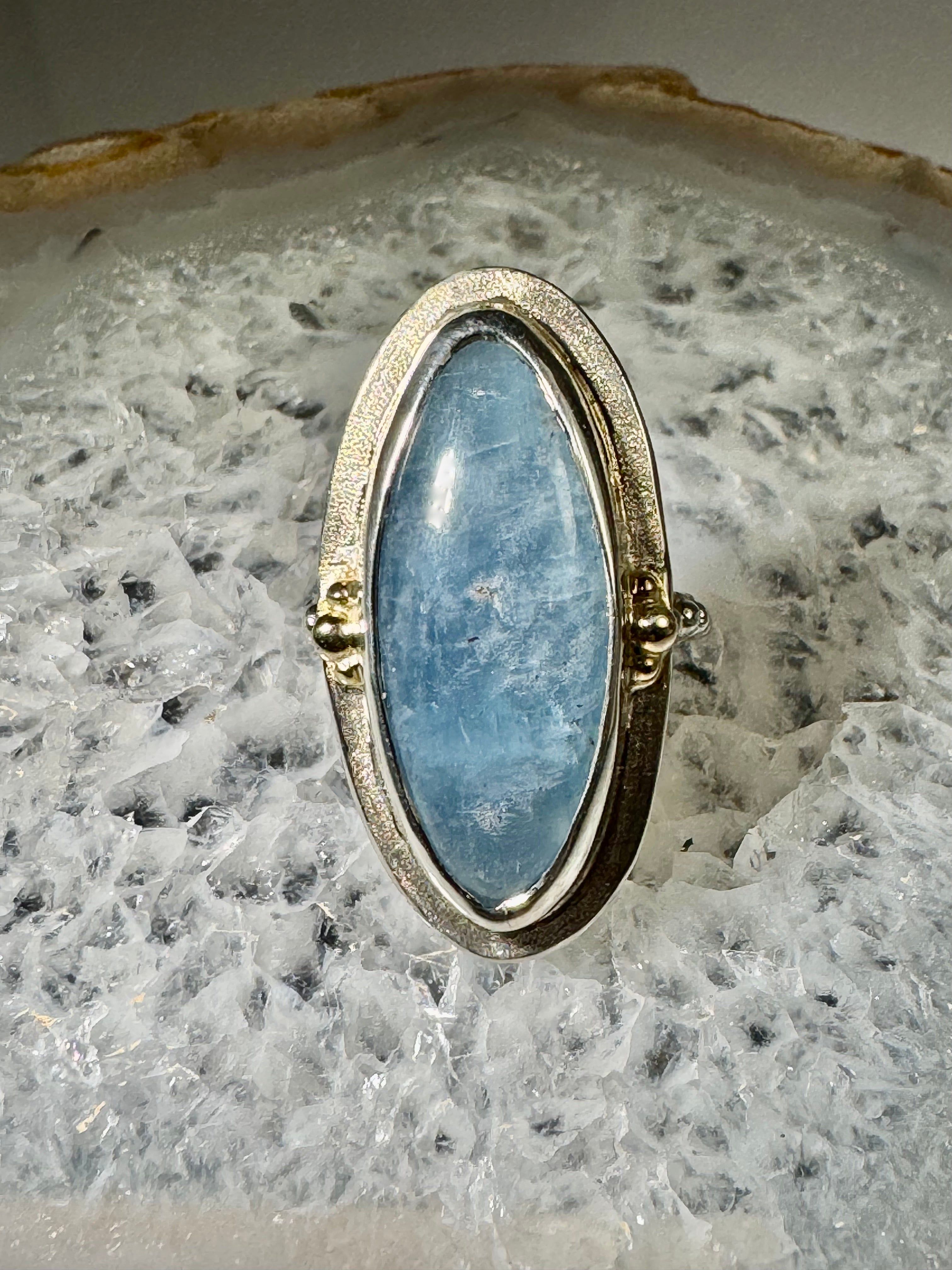 Aquamarine Beaded Two Tone Ring