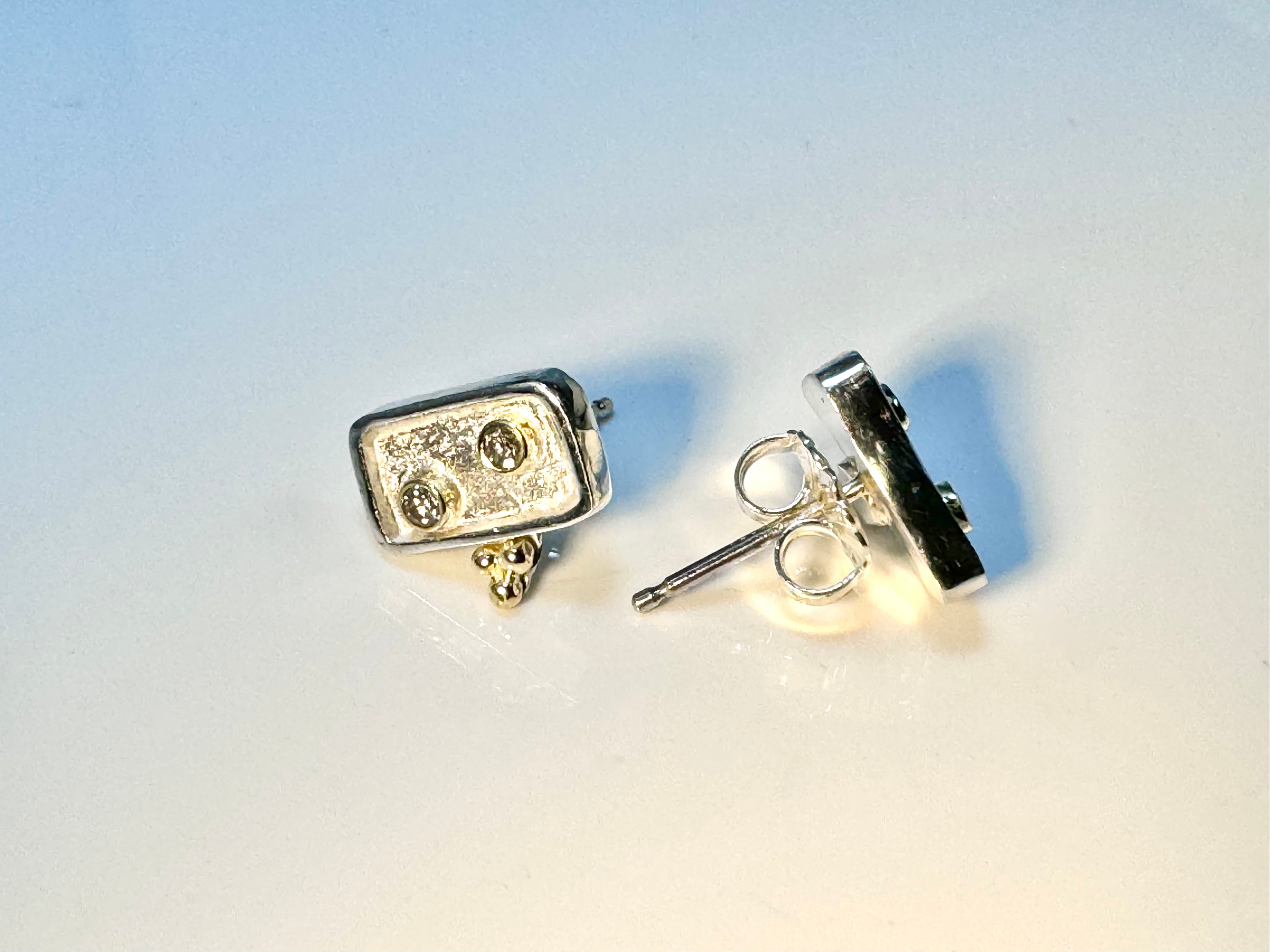 Diamond Rectangle Sterling Two Tone Studs