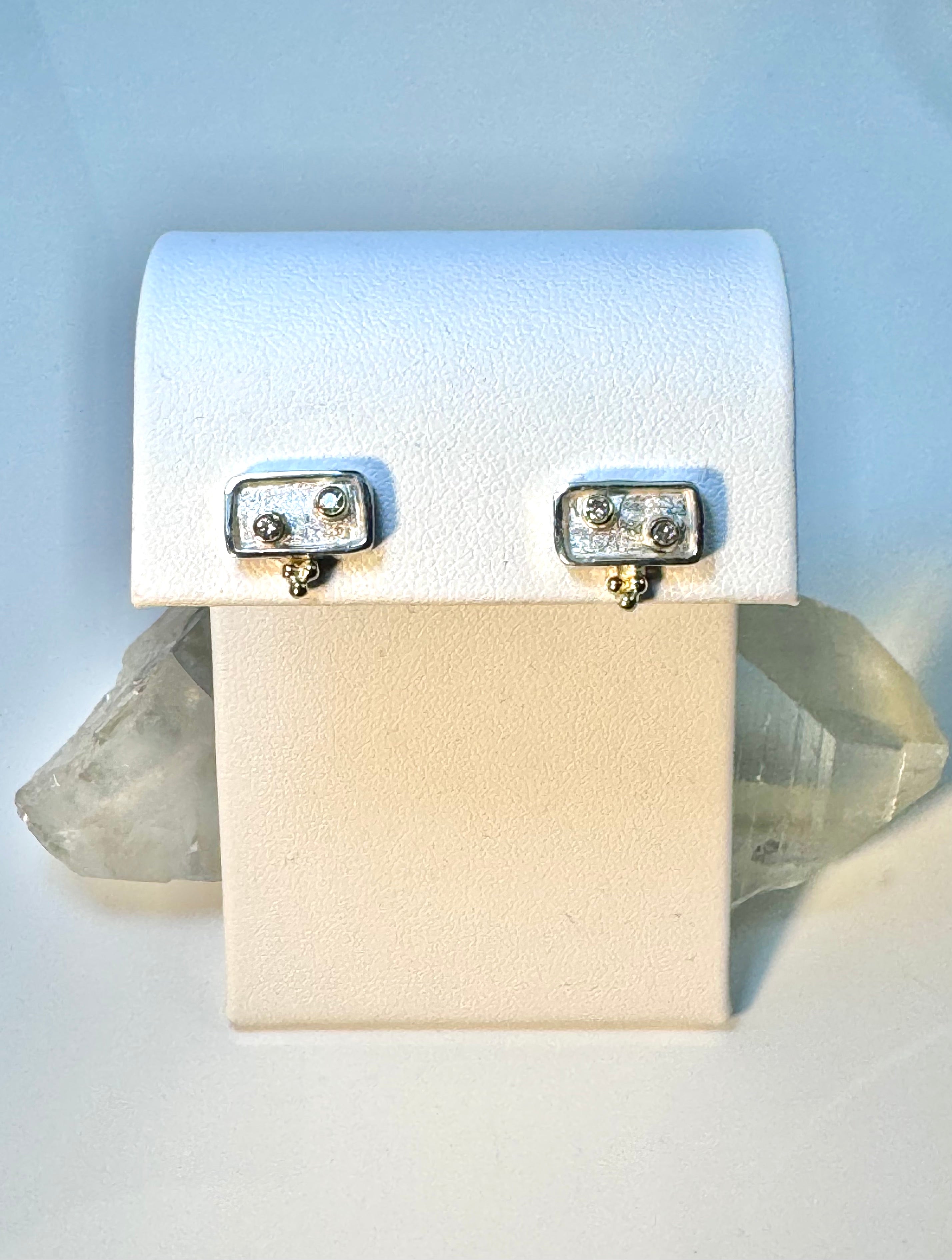 Diamond Rectangle Sterling Two Tone Studs