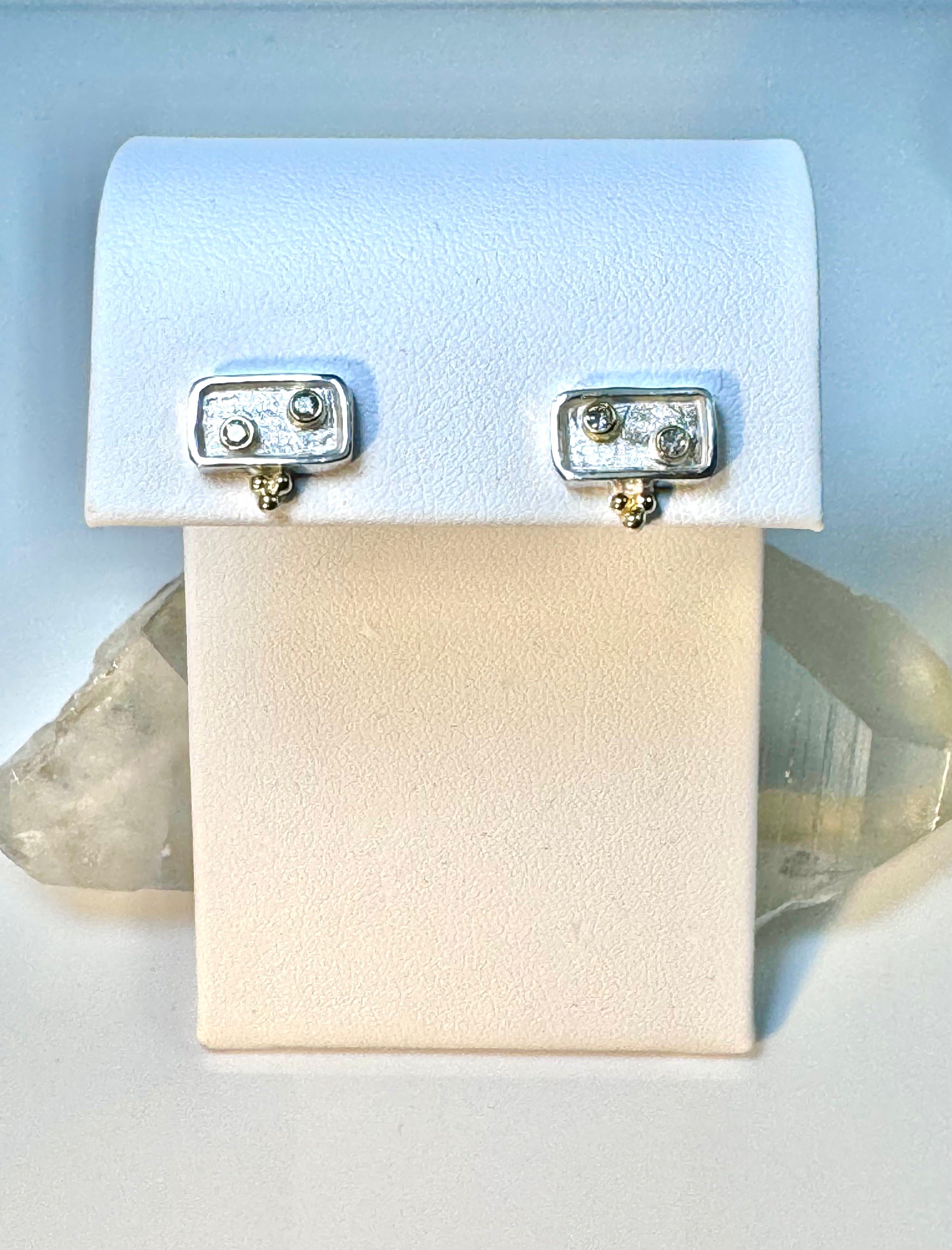 Diamond Rectangle Sterling Two Tone Studs