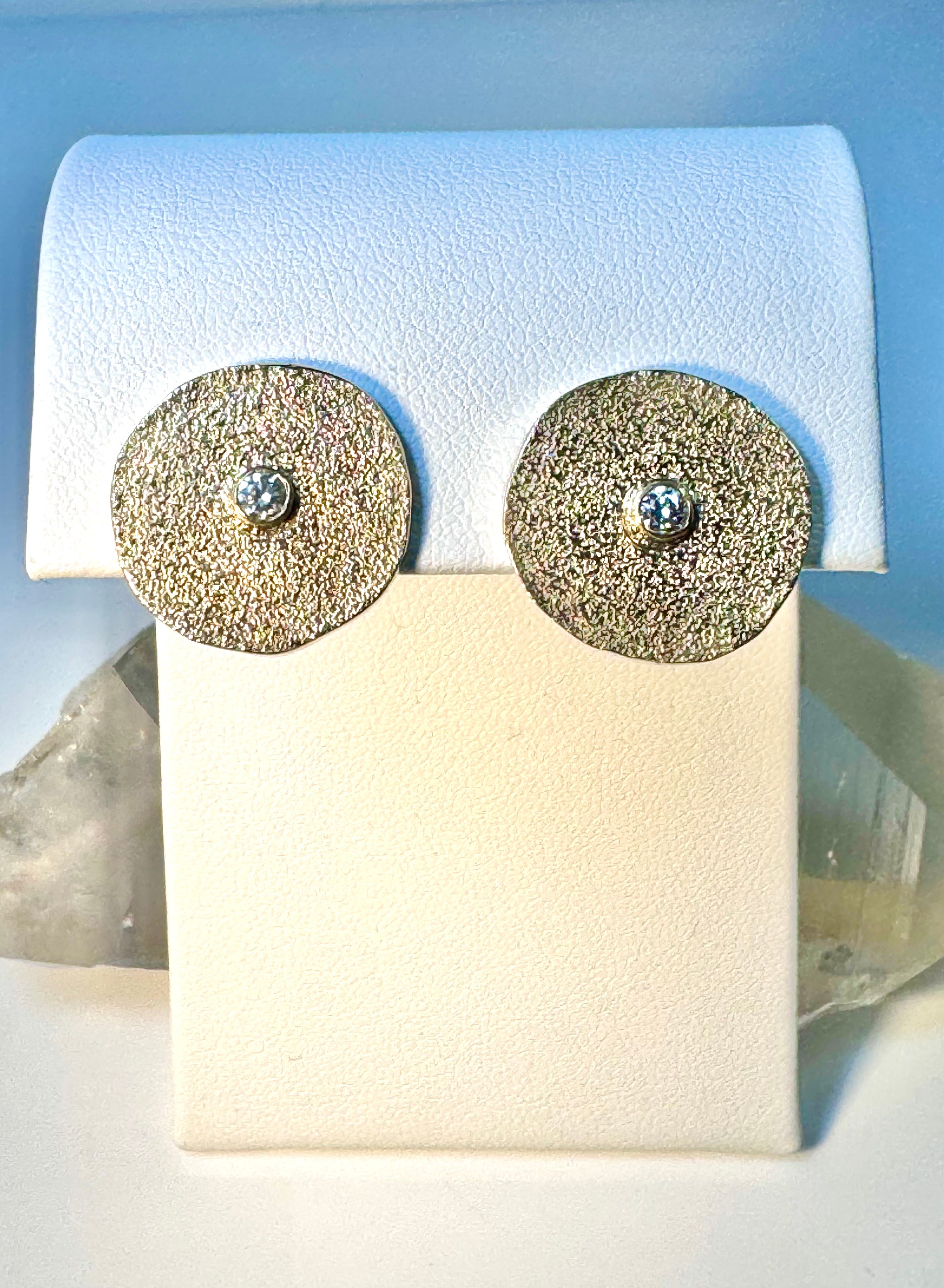 Diamond Textured Disc 14k Earrings