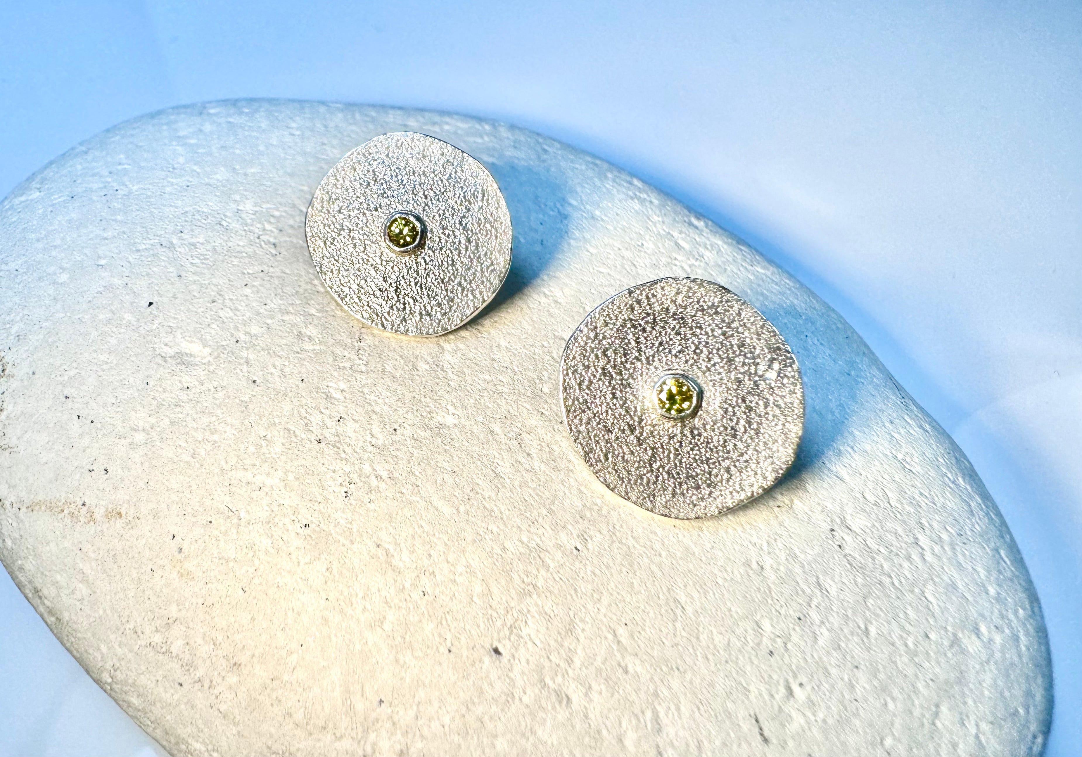 Yellow Diamond Texture Disc Earrings