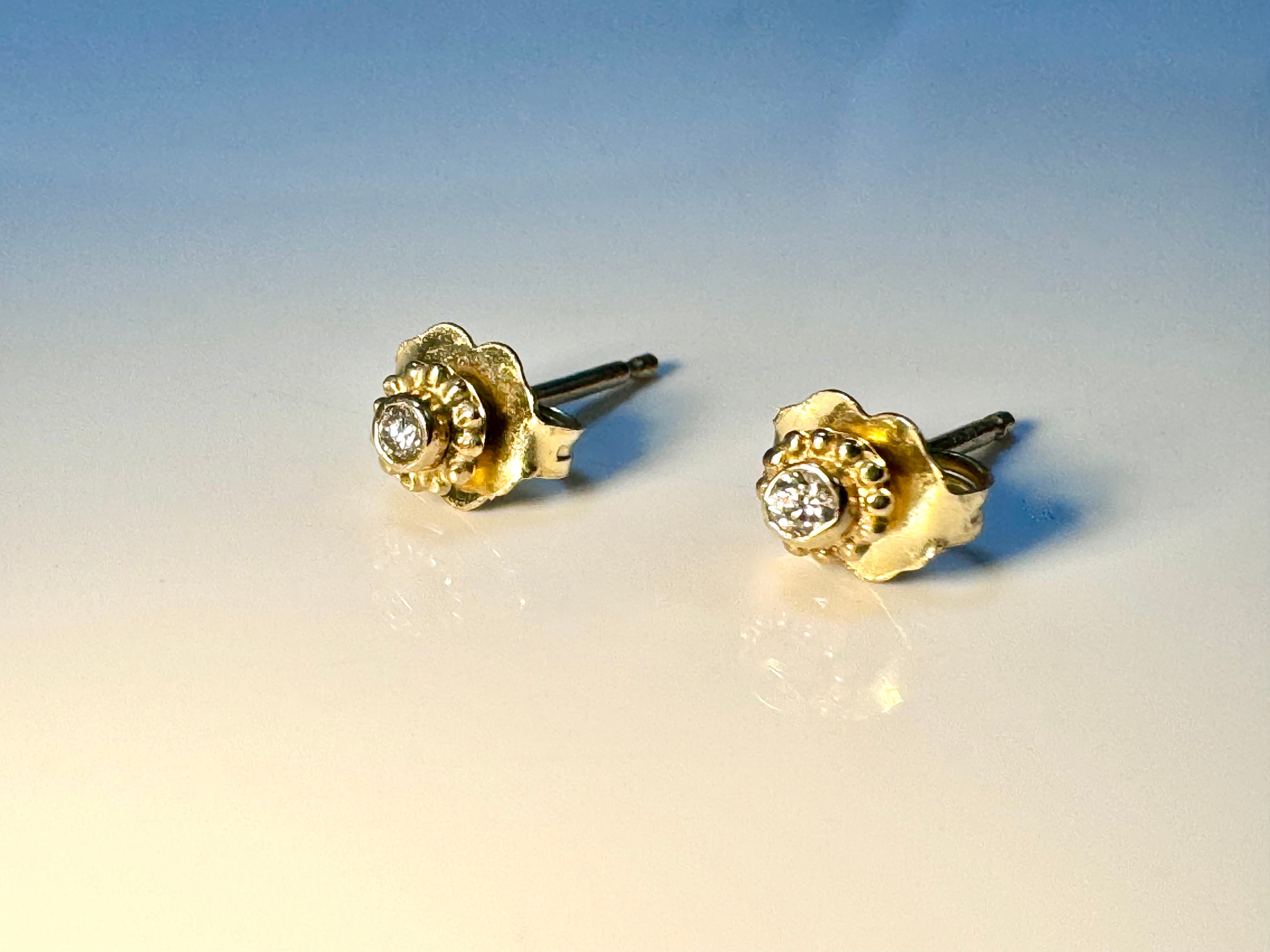 Diamond 14k Beaded Bezel Studs