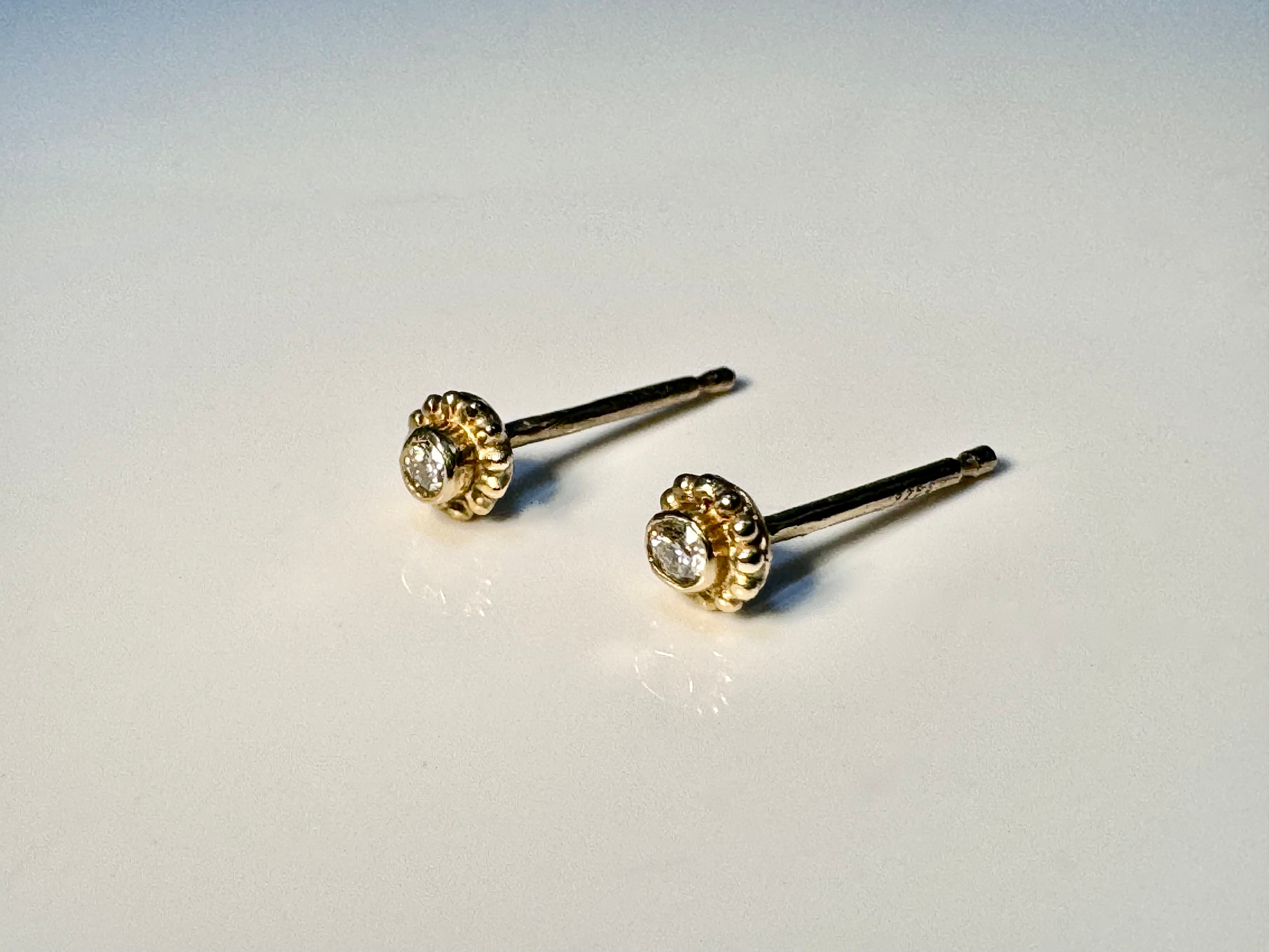 Diamond 14k Beaded Bezel Studs