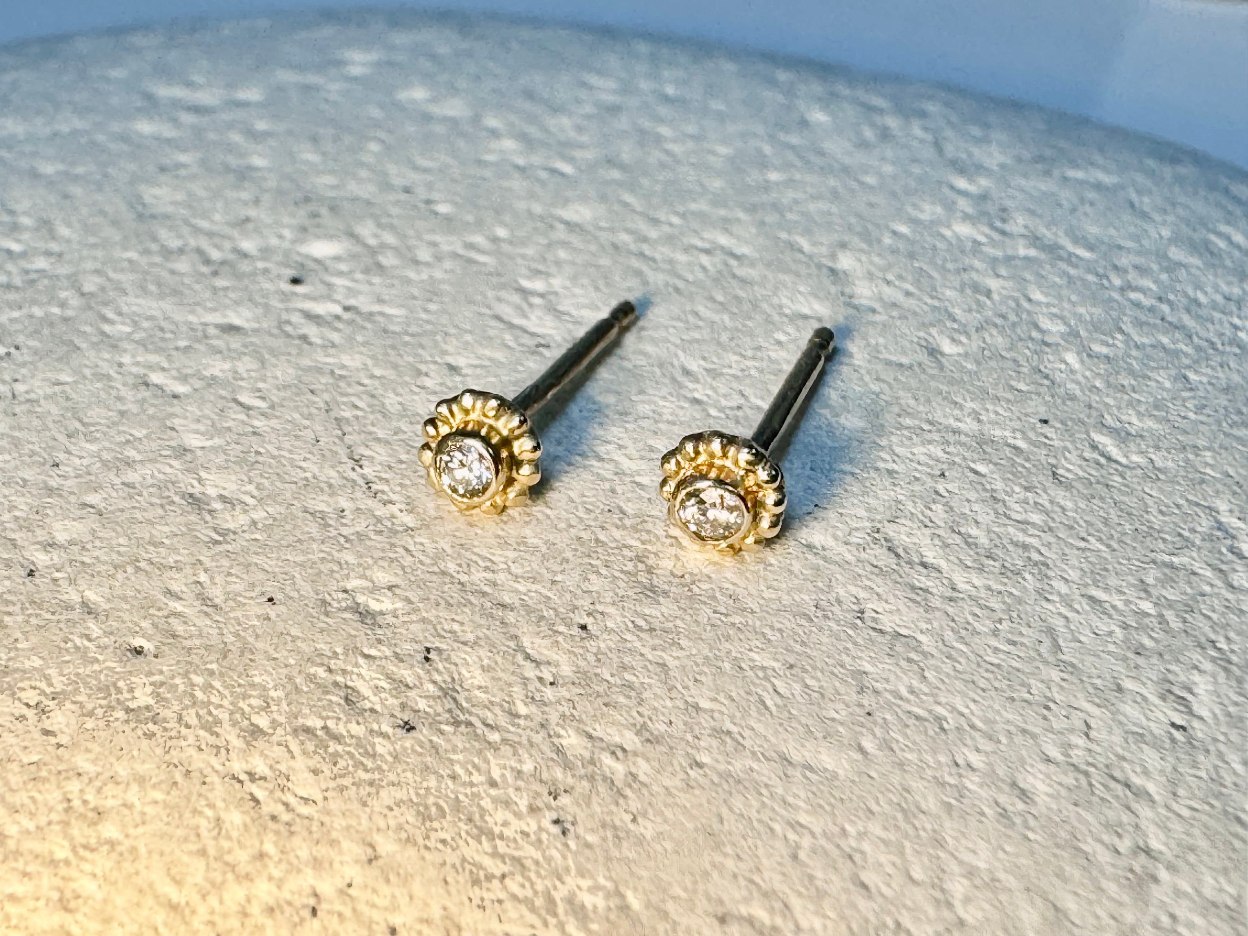 Diamond 14k Beaded Bezel Studs