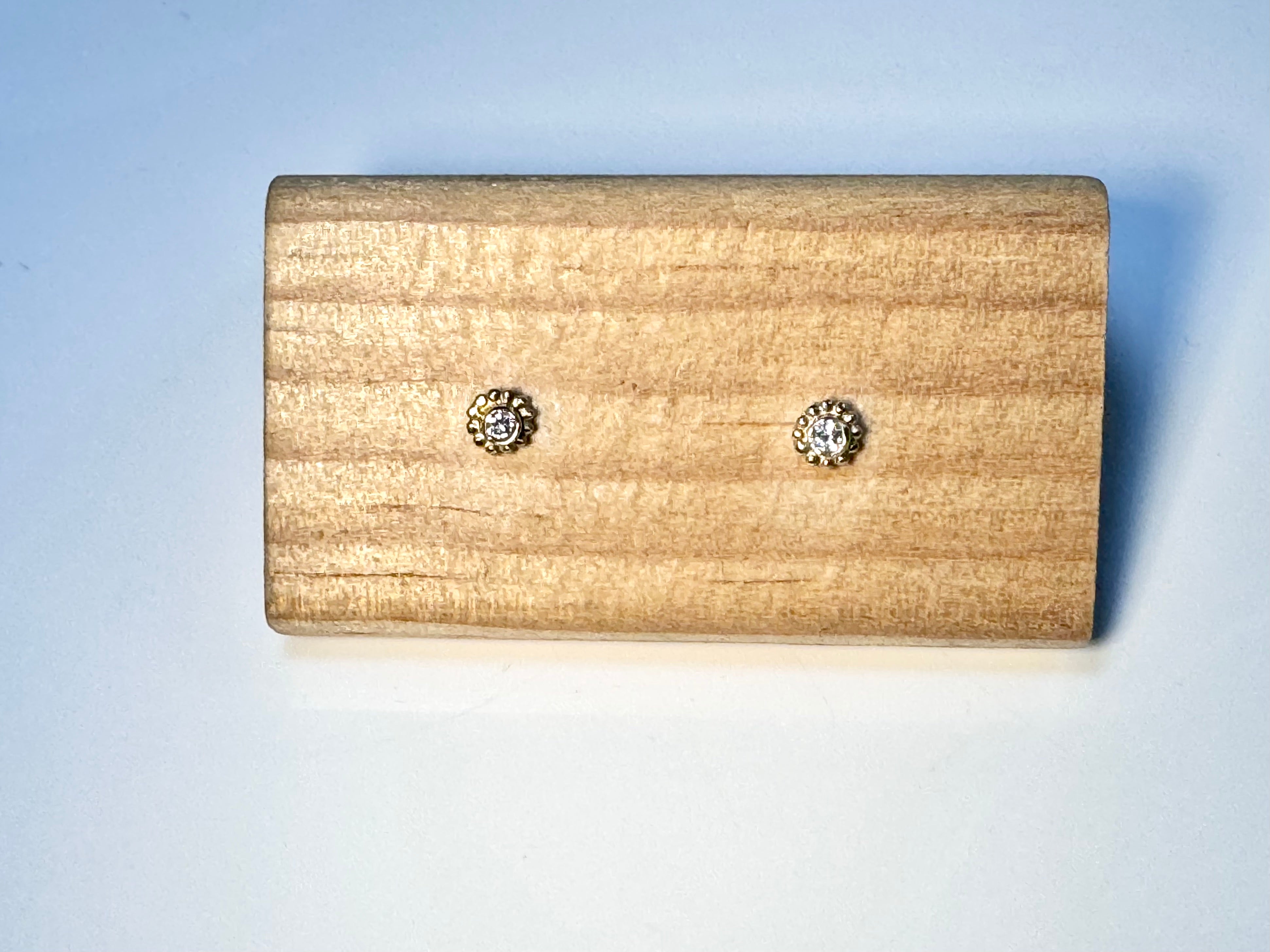 Diamond 14k Beaded Bezel Studs