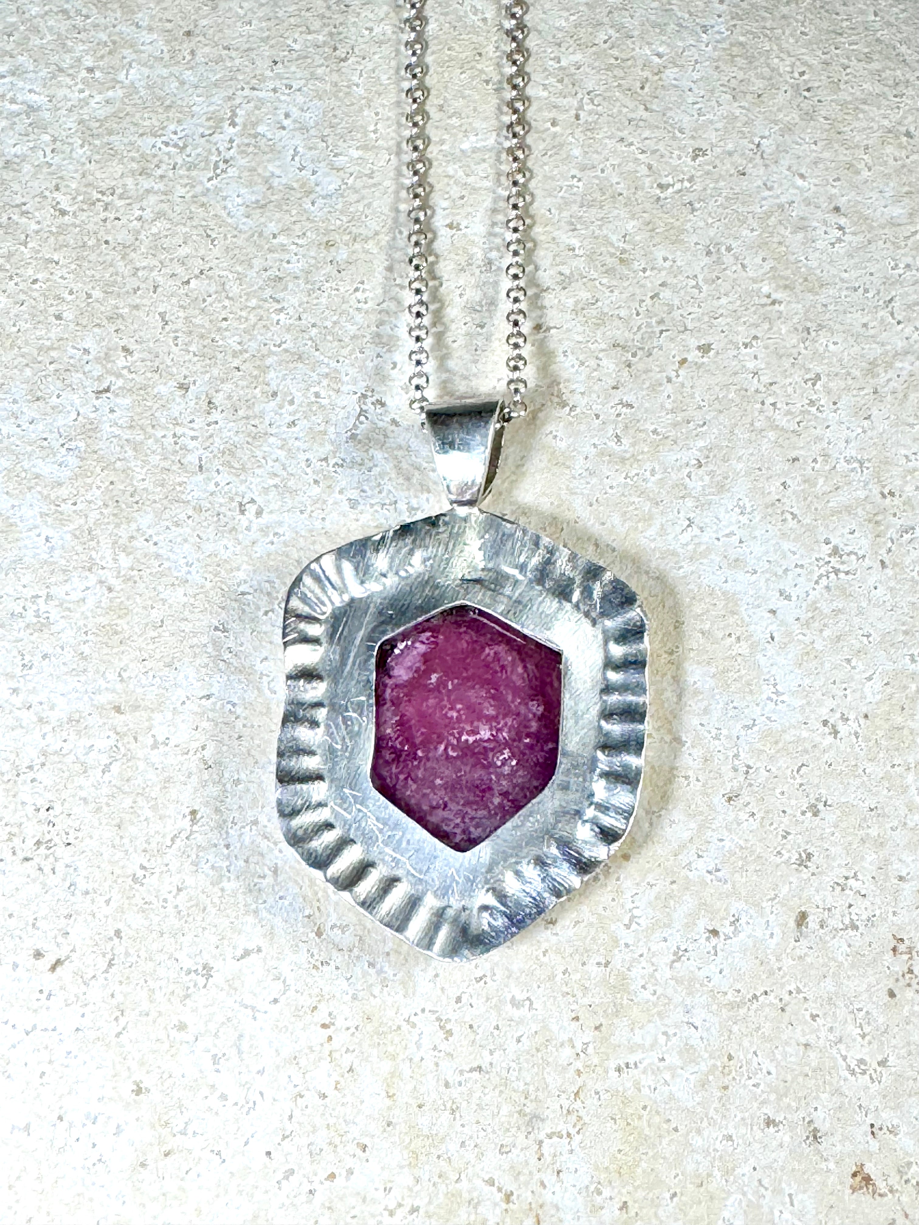 Watermelon Tourmaline Slash Sterling Pendant