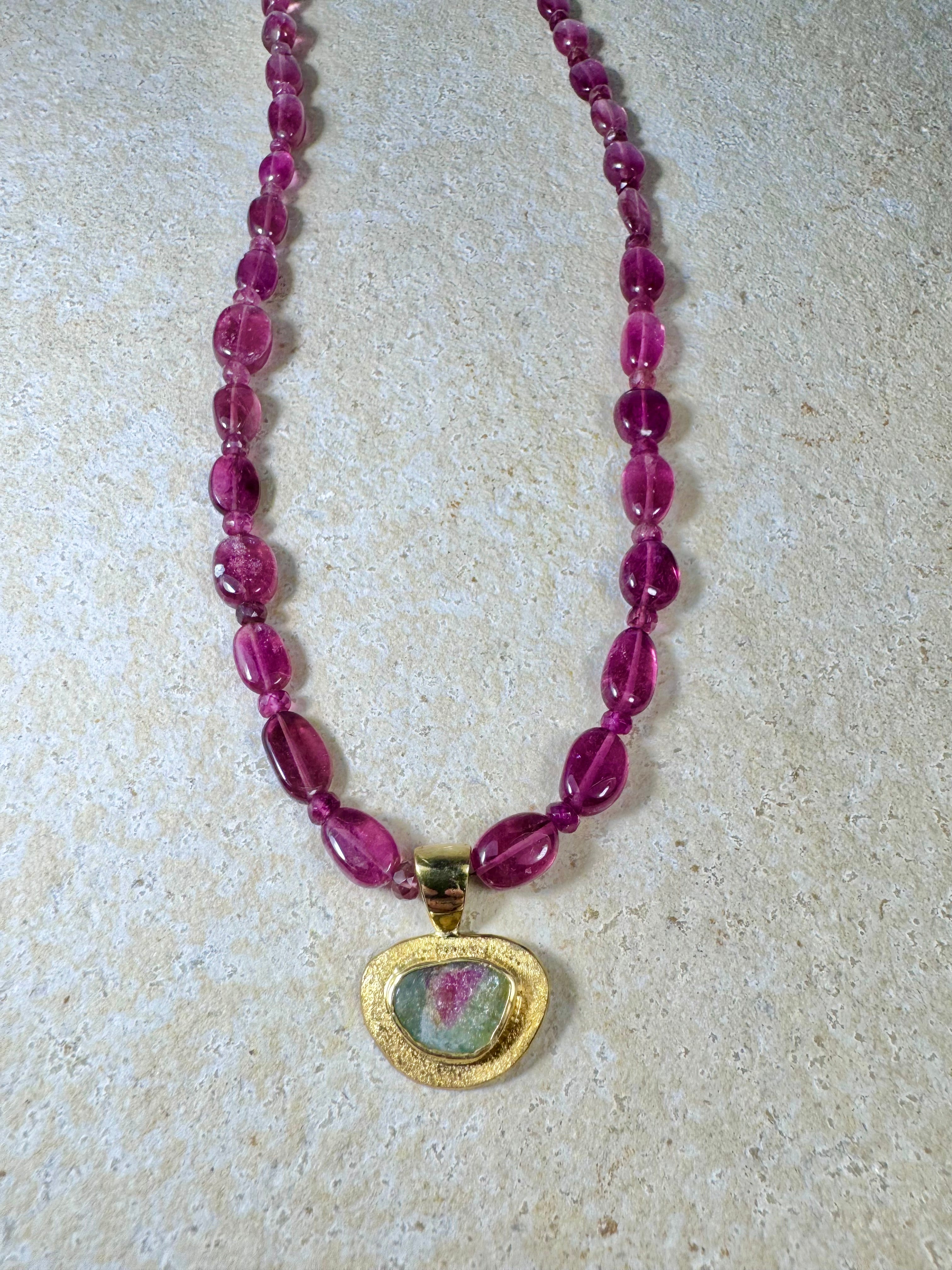 Watermelon & Pink Tourmaline 18k & 22k Necklace