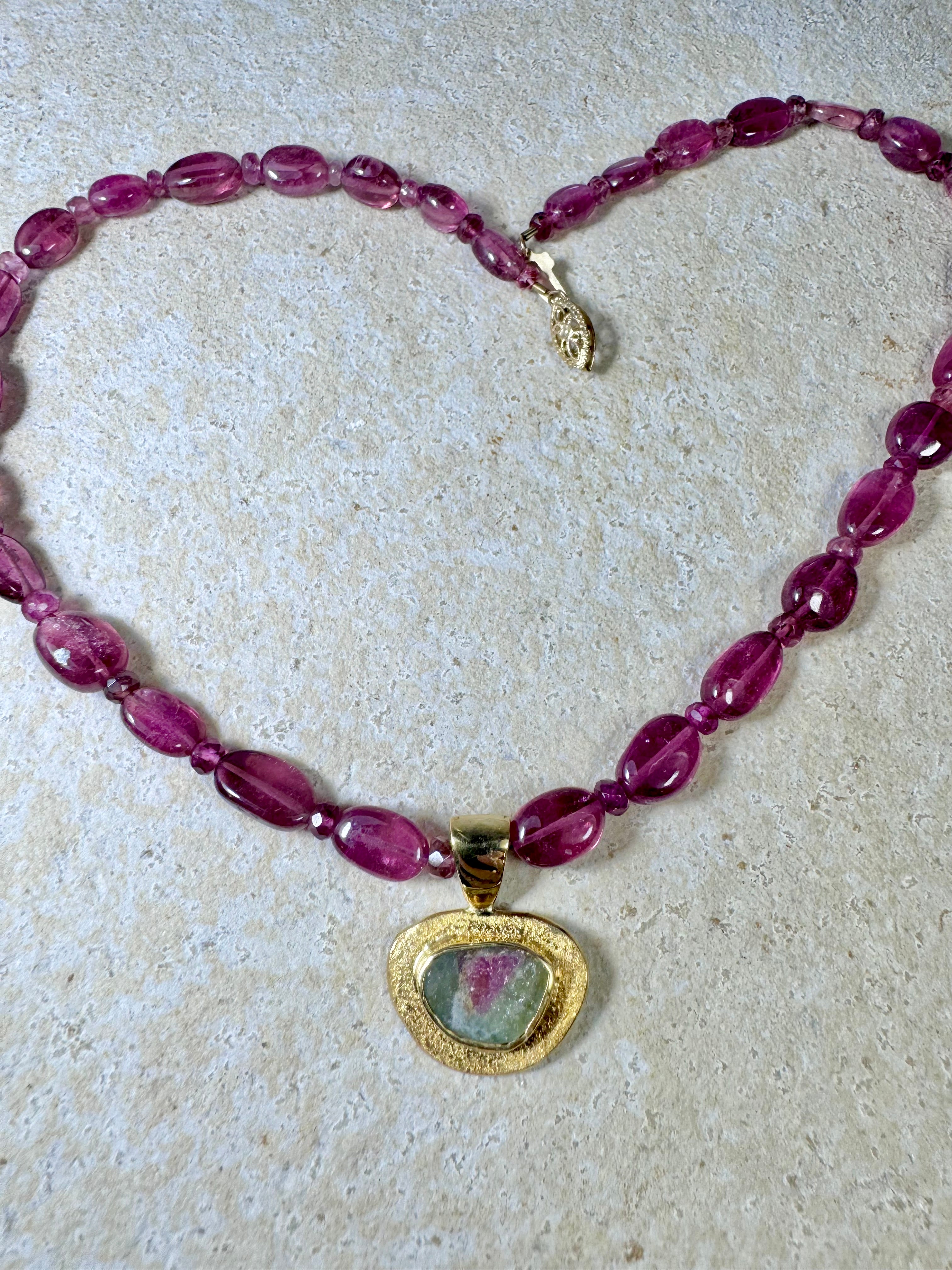 Watermelon & Pink Tourmaline 18k & 22k Necklace