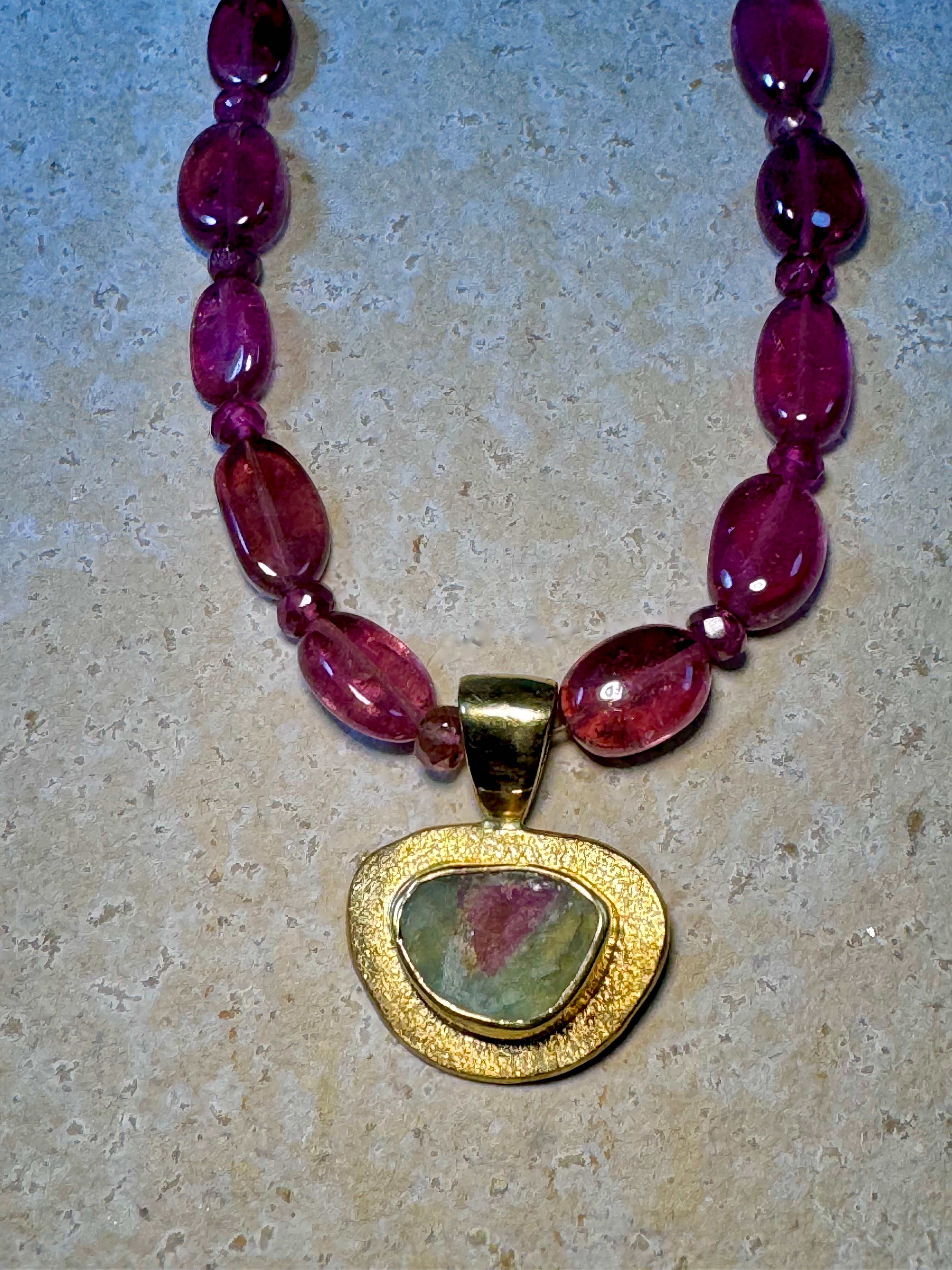 Watermelon & Pink Tourmaline 18k & 22k Necklace