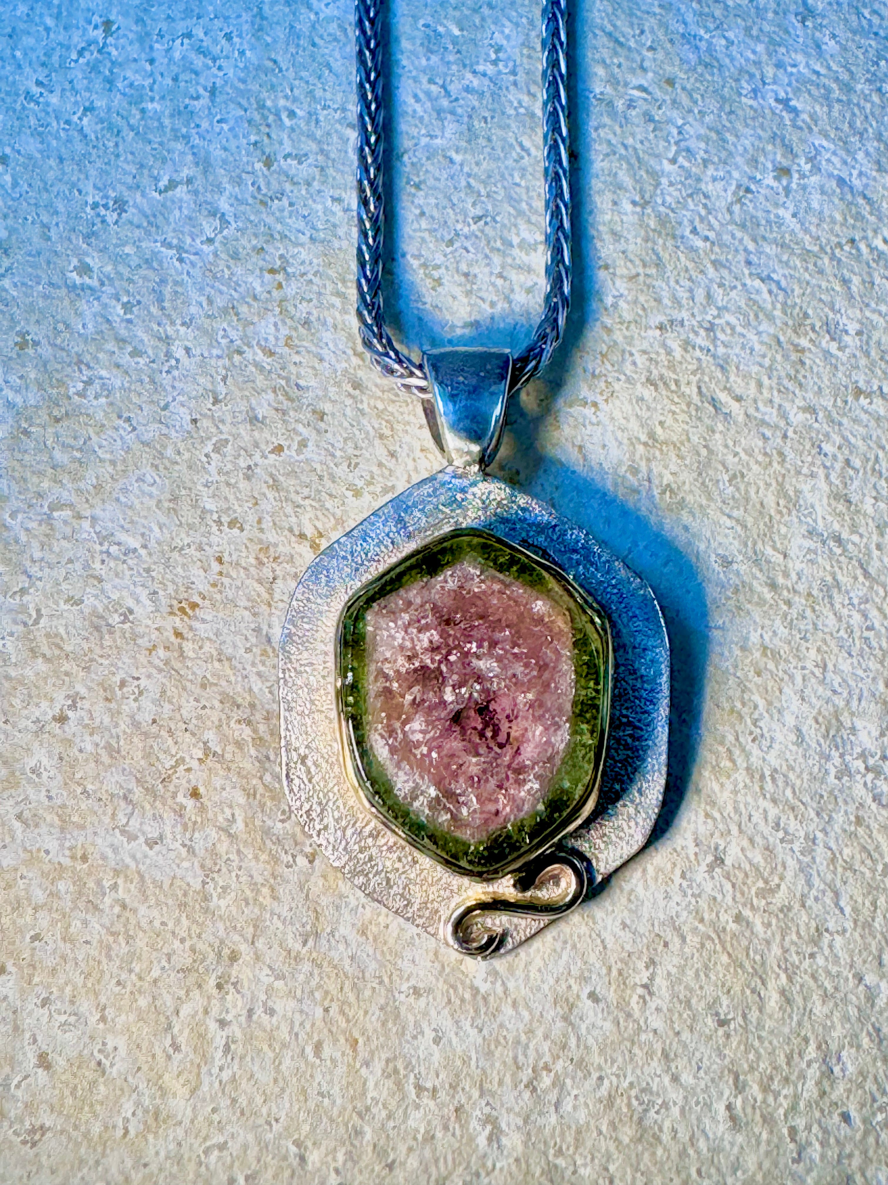 Watermelon Tourmaline Two Tone Pendant
