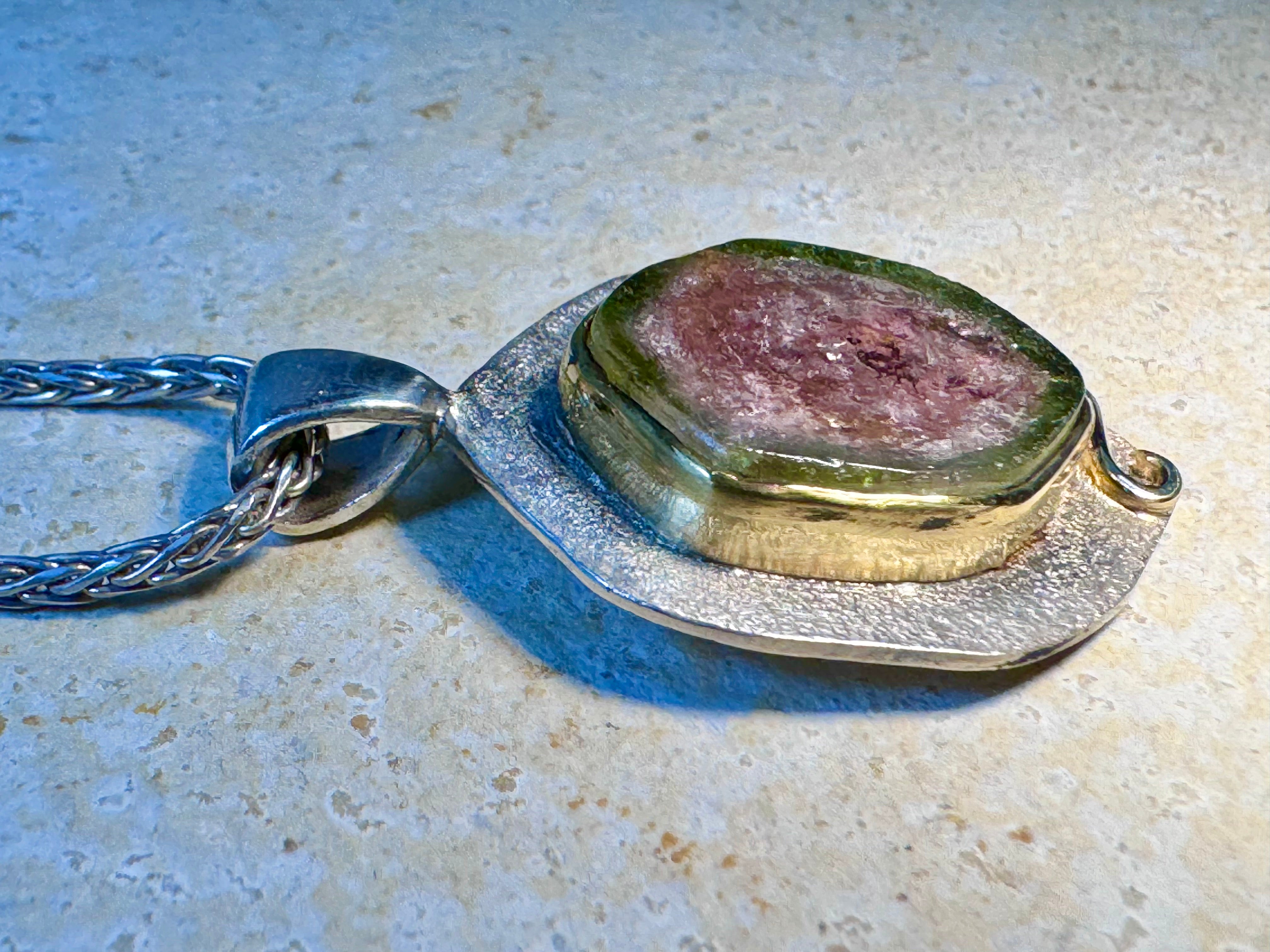 Watermelon Tourmaline Two Tone Pendant