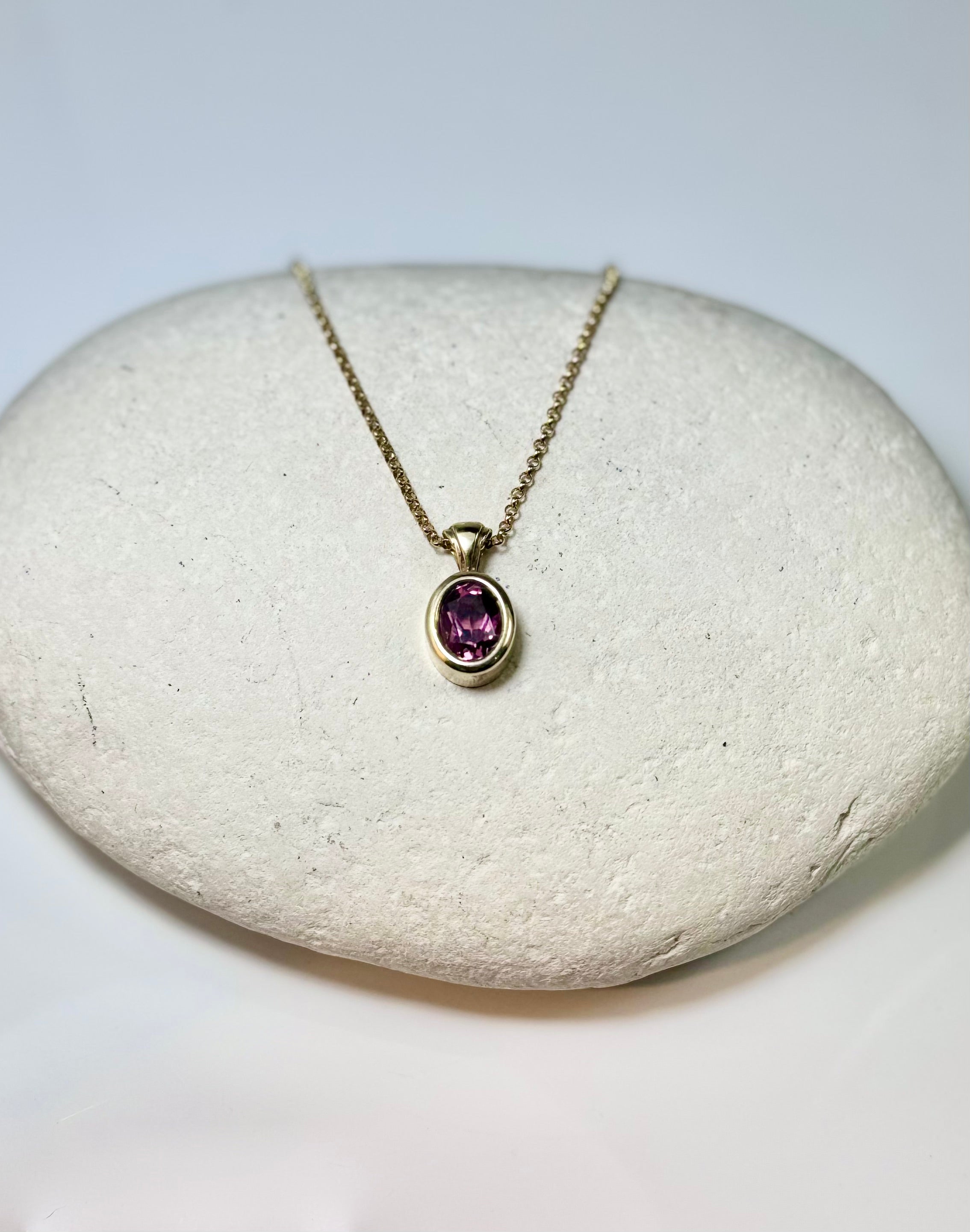 Pink Tourmaline 14k Oval Pendant