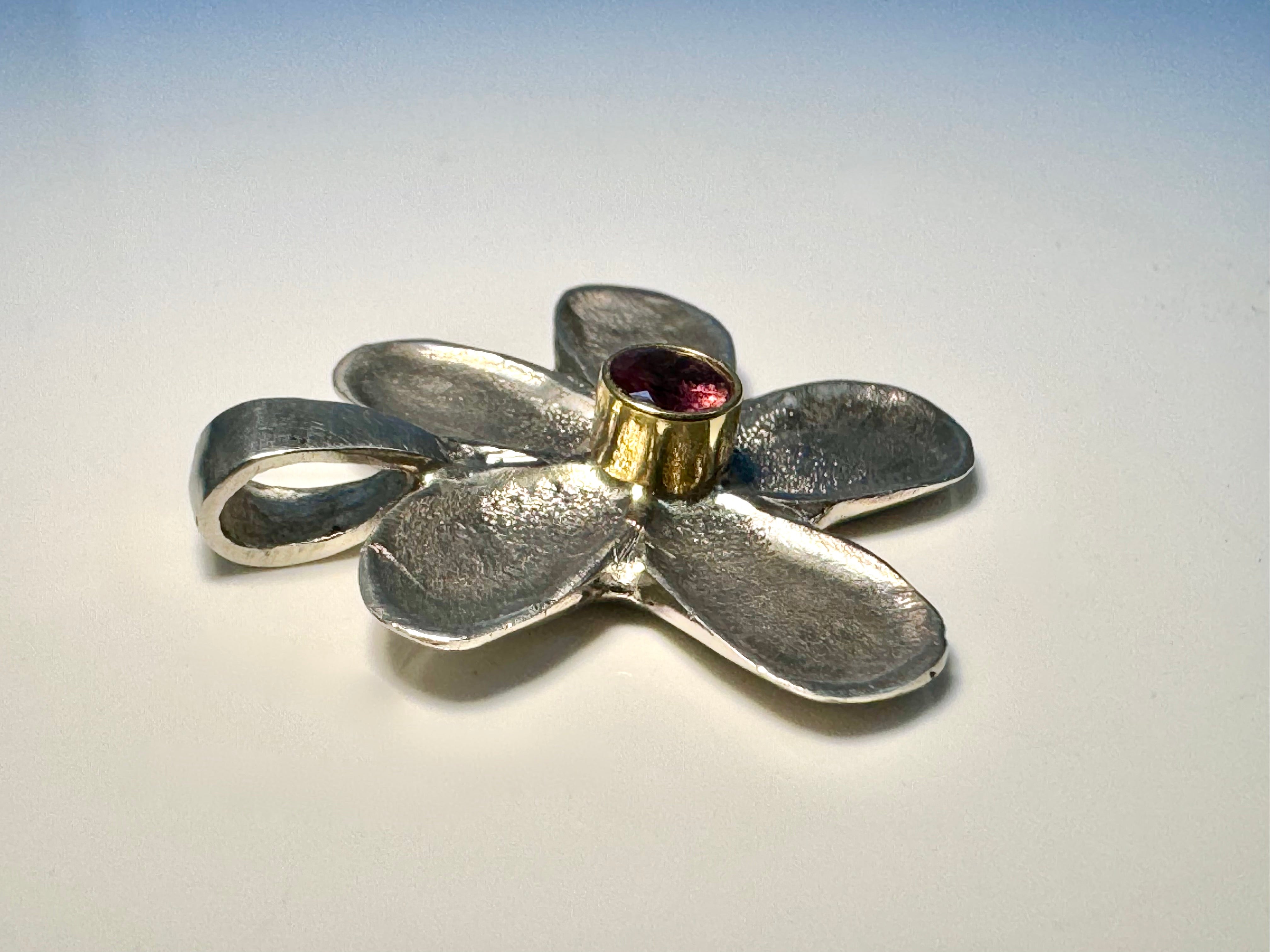 Tourmaline Flower Sterling Pendant