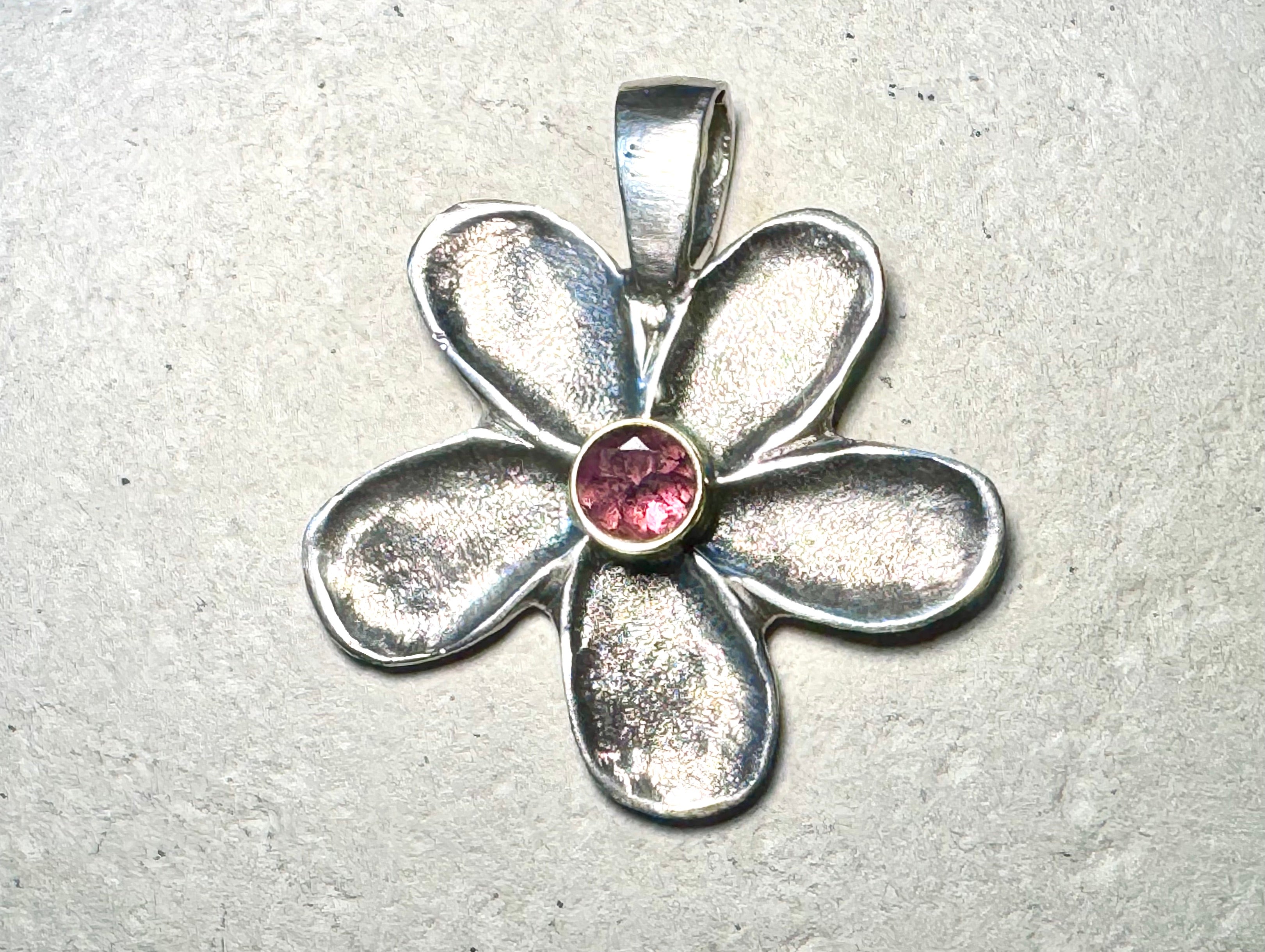 Tourmaline Flower Sterling Pendant