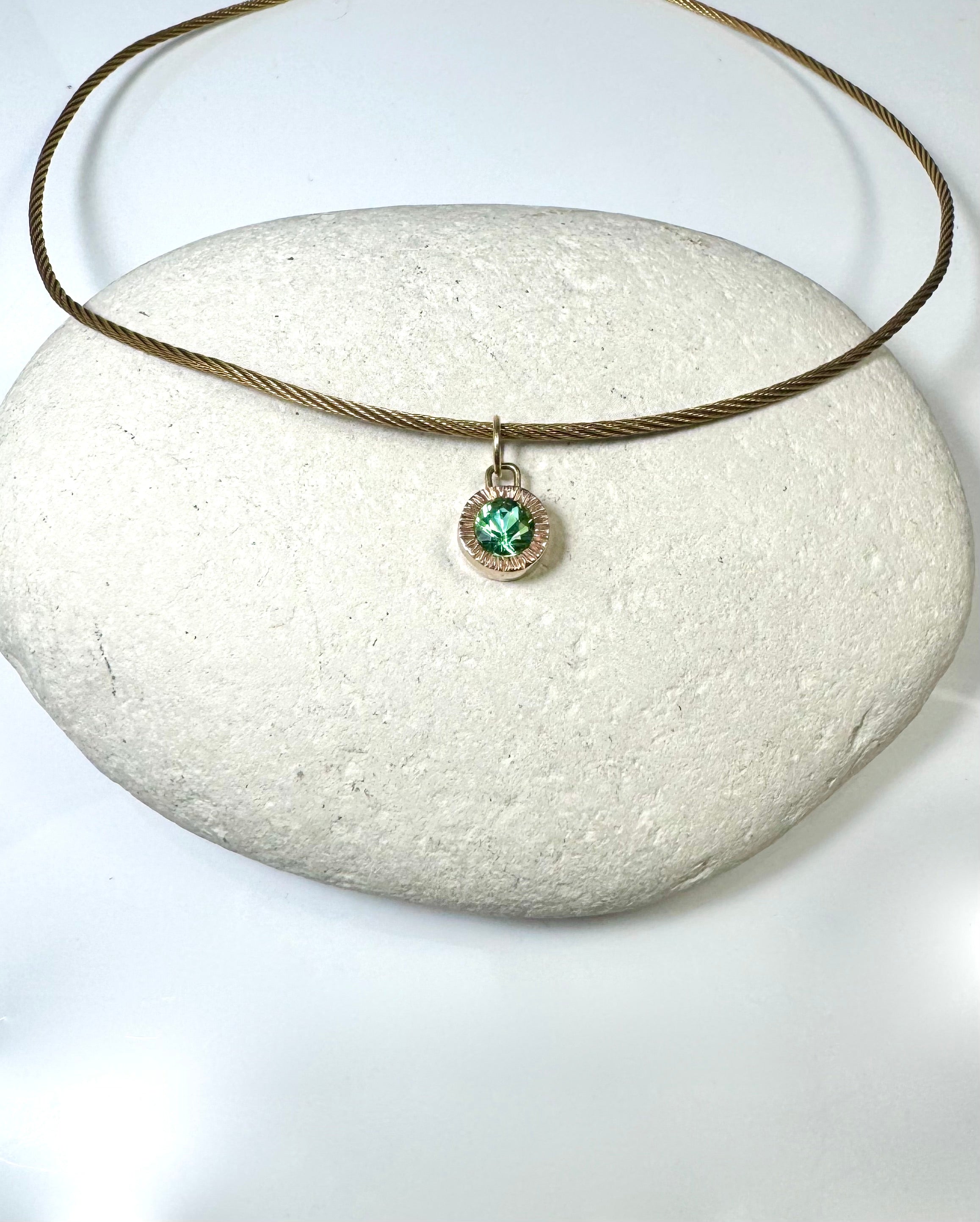 Green Tourmaline Slash 14k Pendant