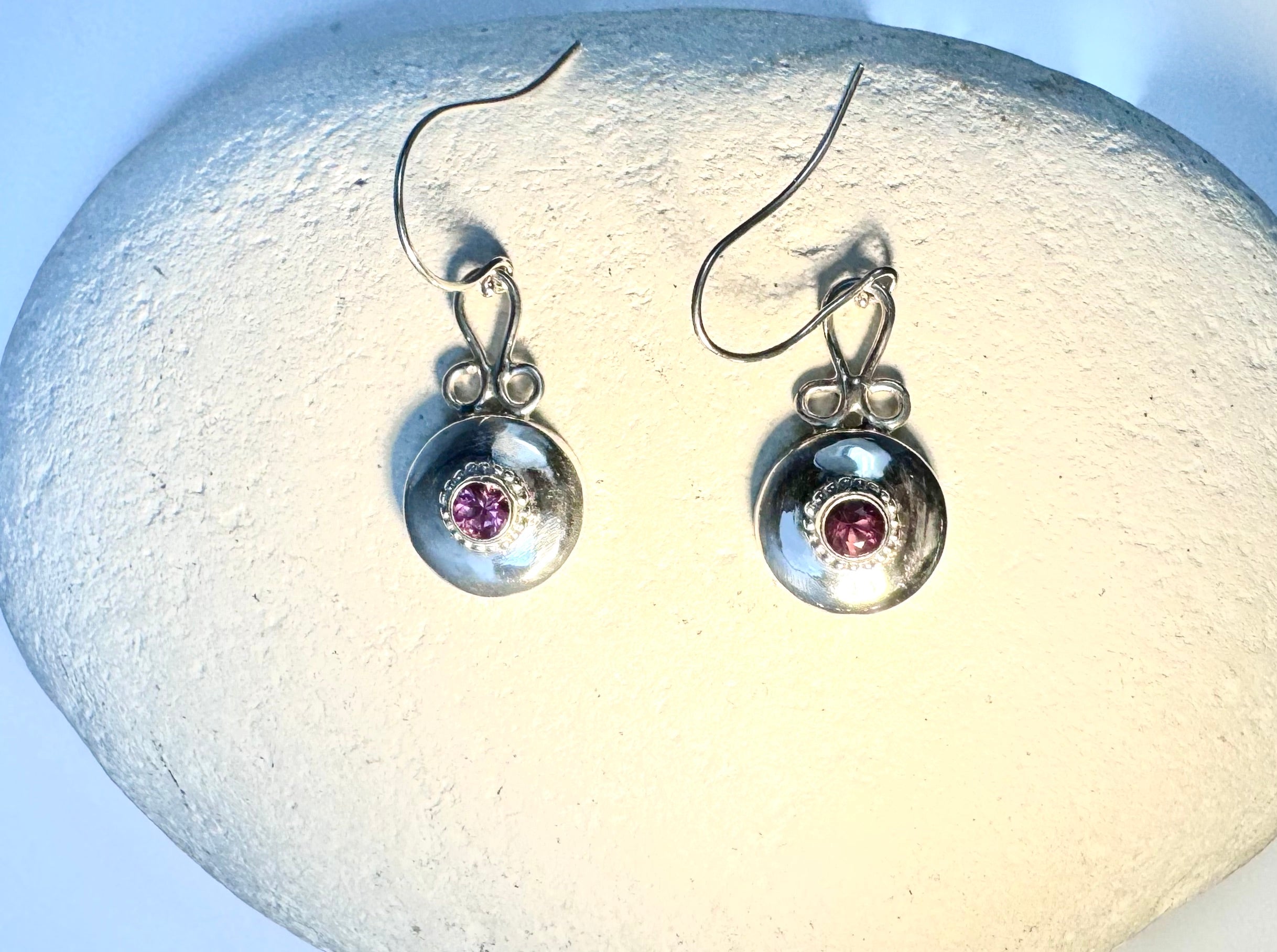 Pink Tourmaline Beaded Sterling Dangles