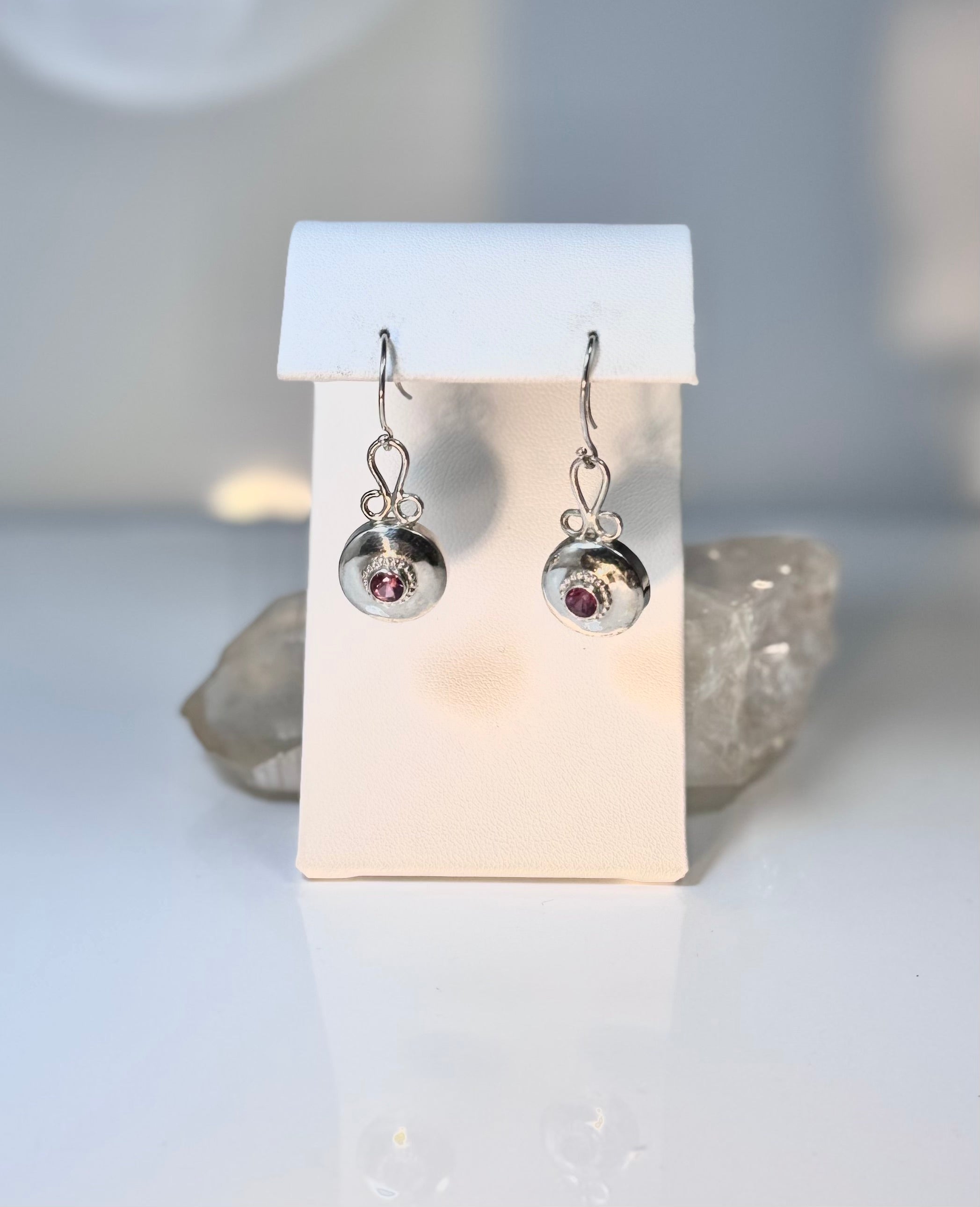 Pink Tourmaline Beaded Sterling Dangles