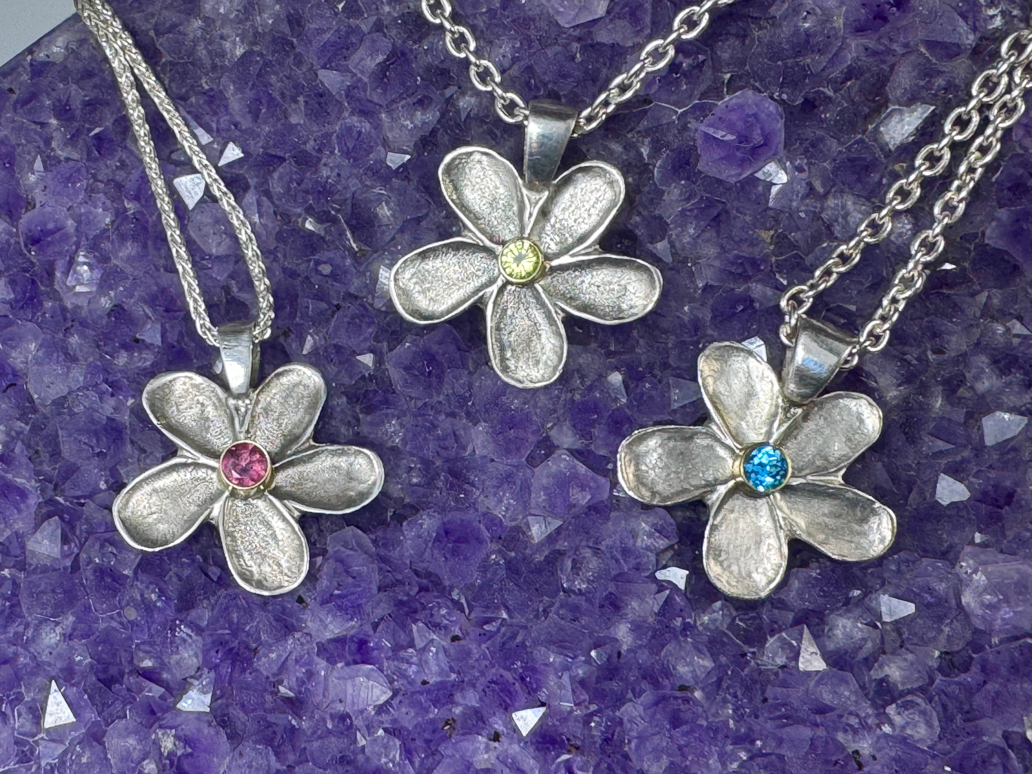 Blue Topaz Flower Sterling Pendant