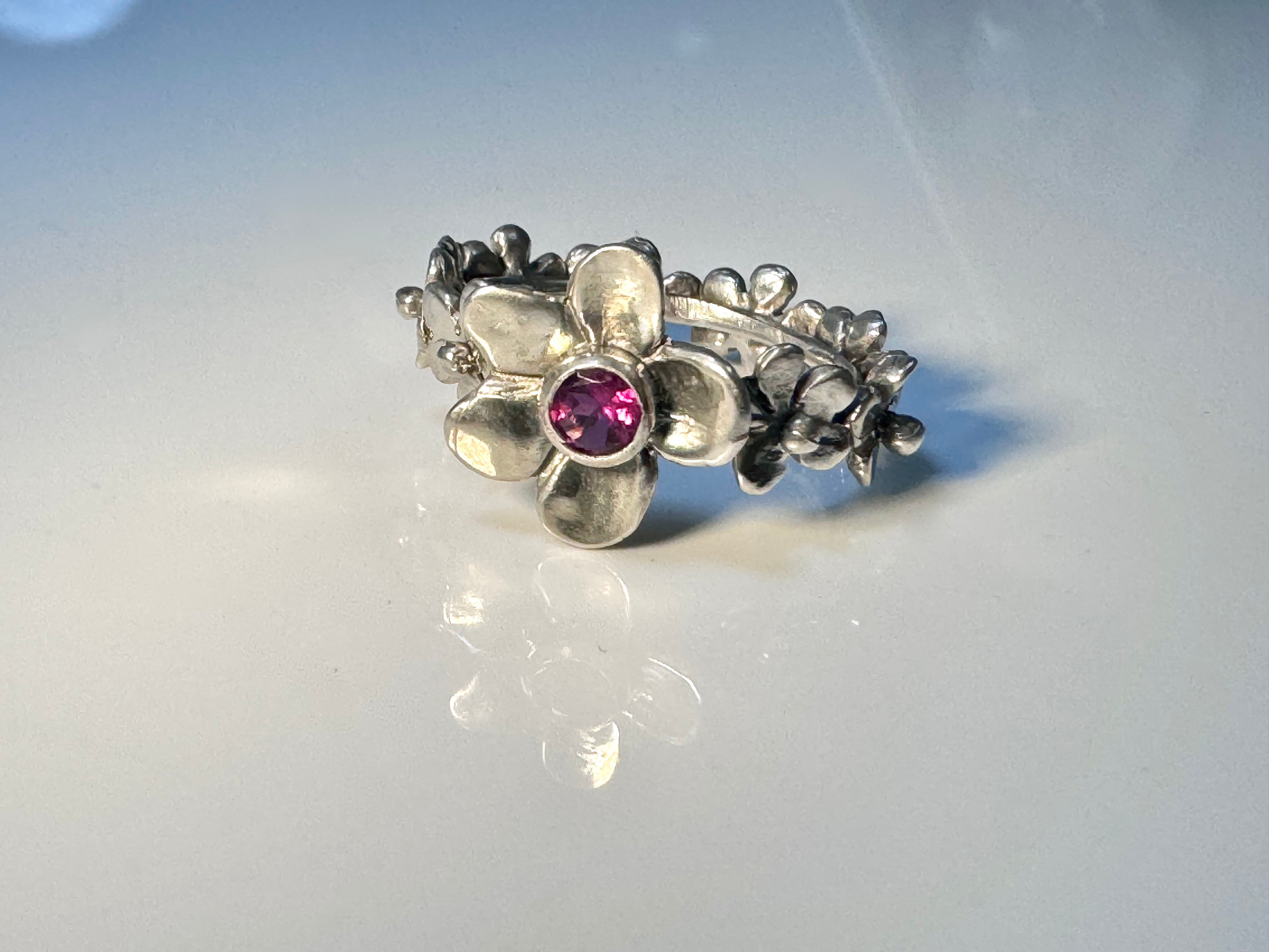 Tourmaline Flower Sterling Ring