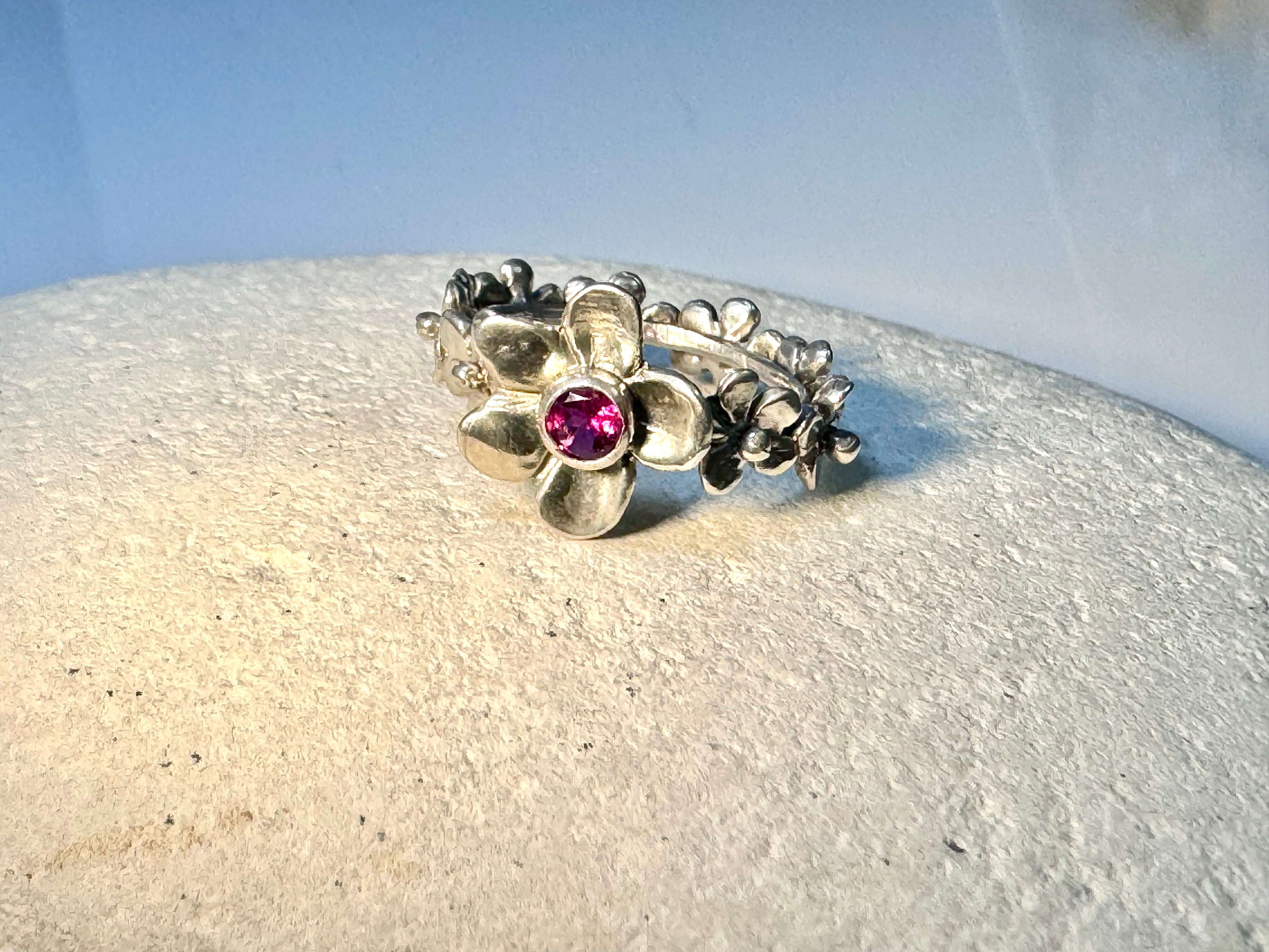 Tourmaline Flower Sterling Ring