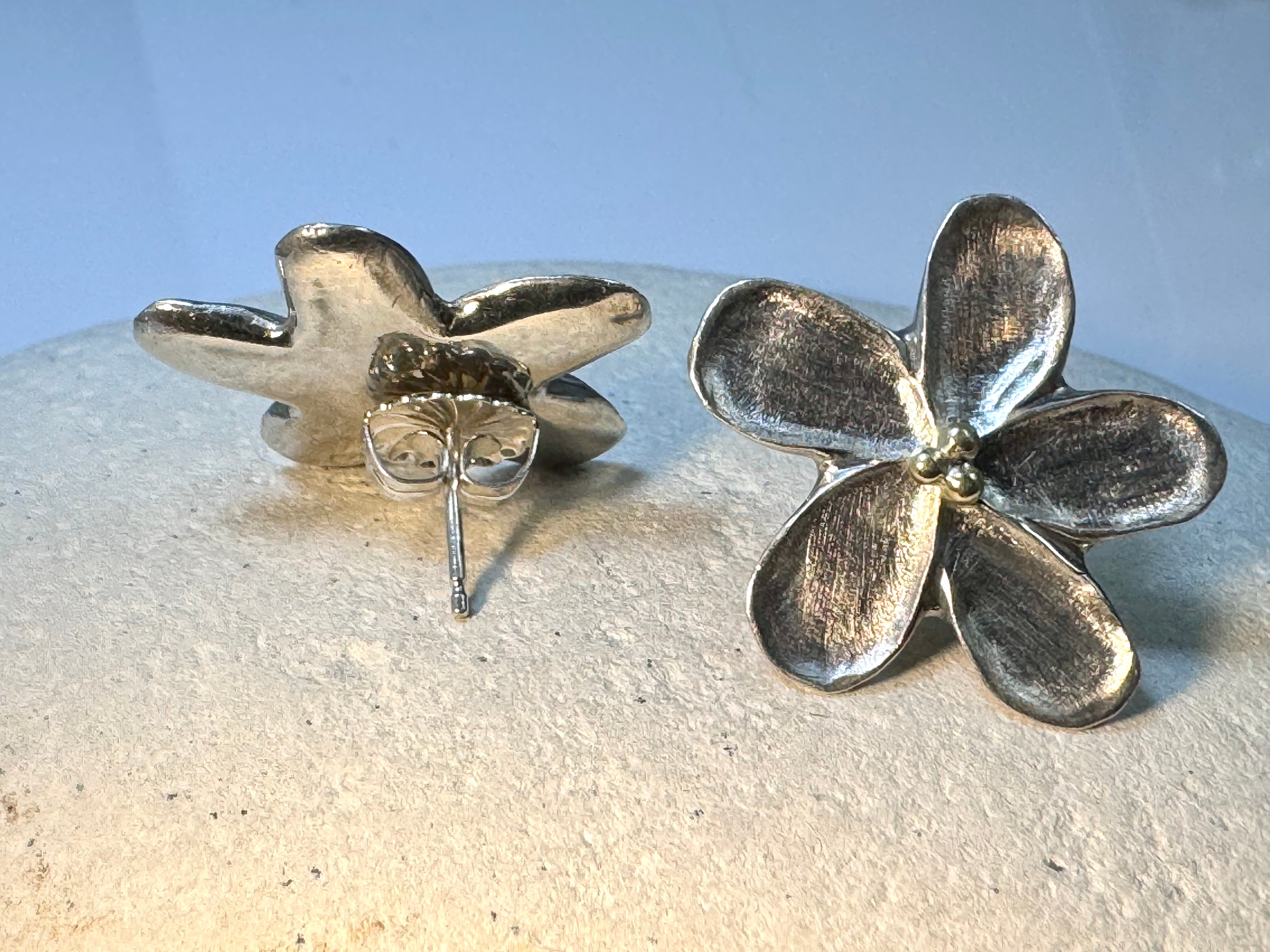 Flower Three Bead Sterling Earrings