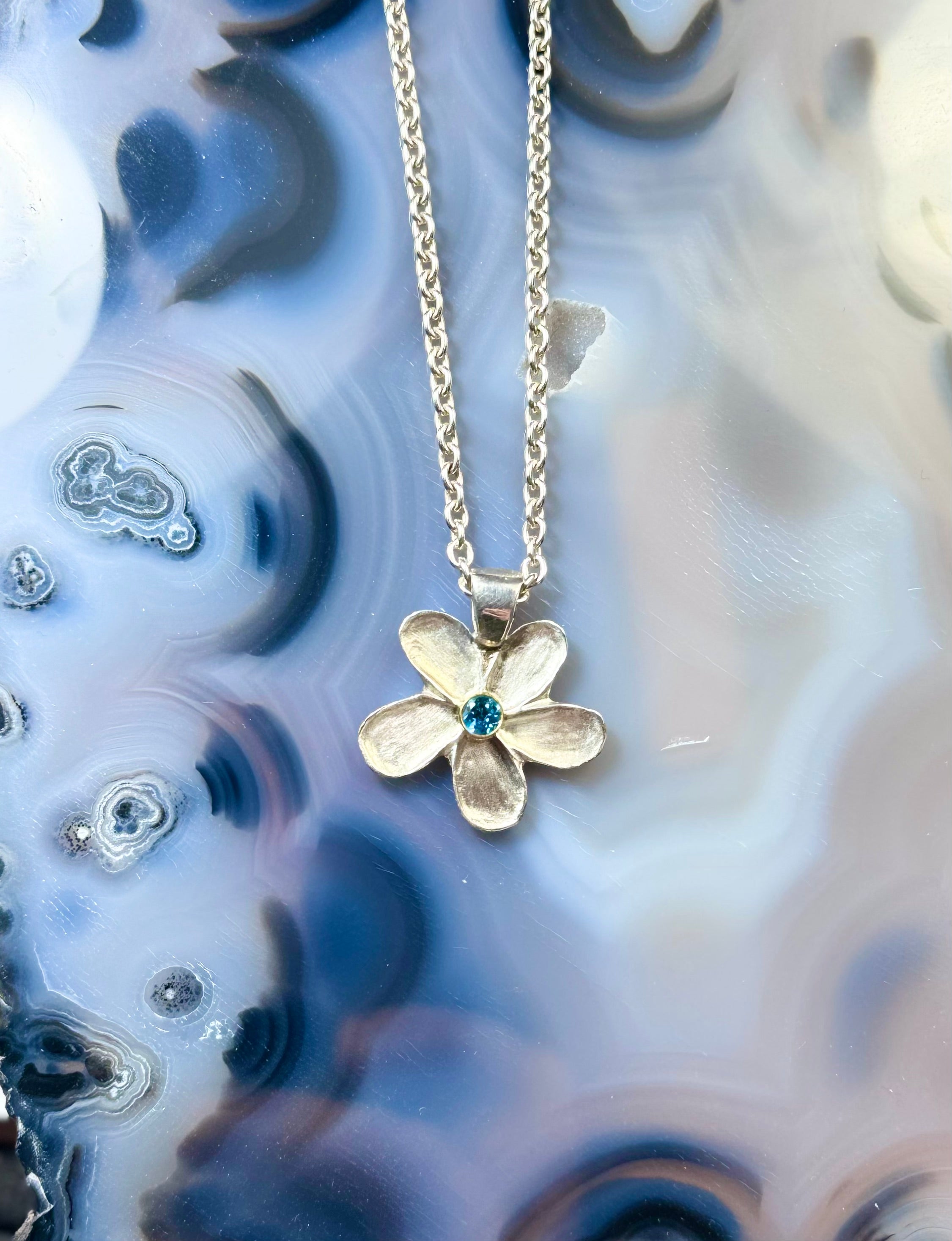 Blue Topaz Flower Sterling Pendant