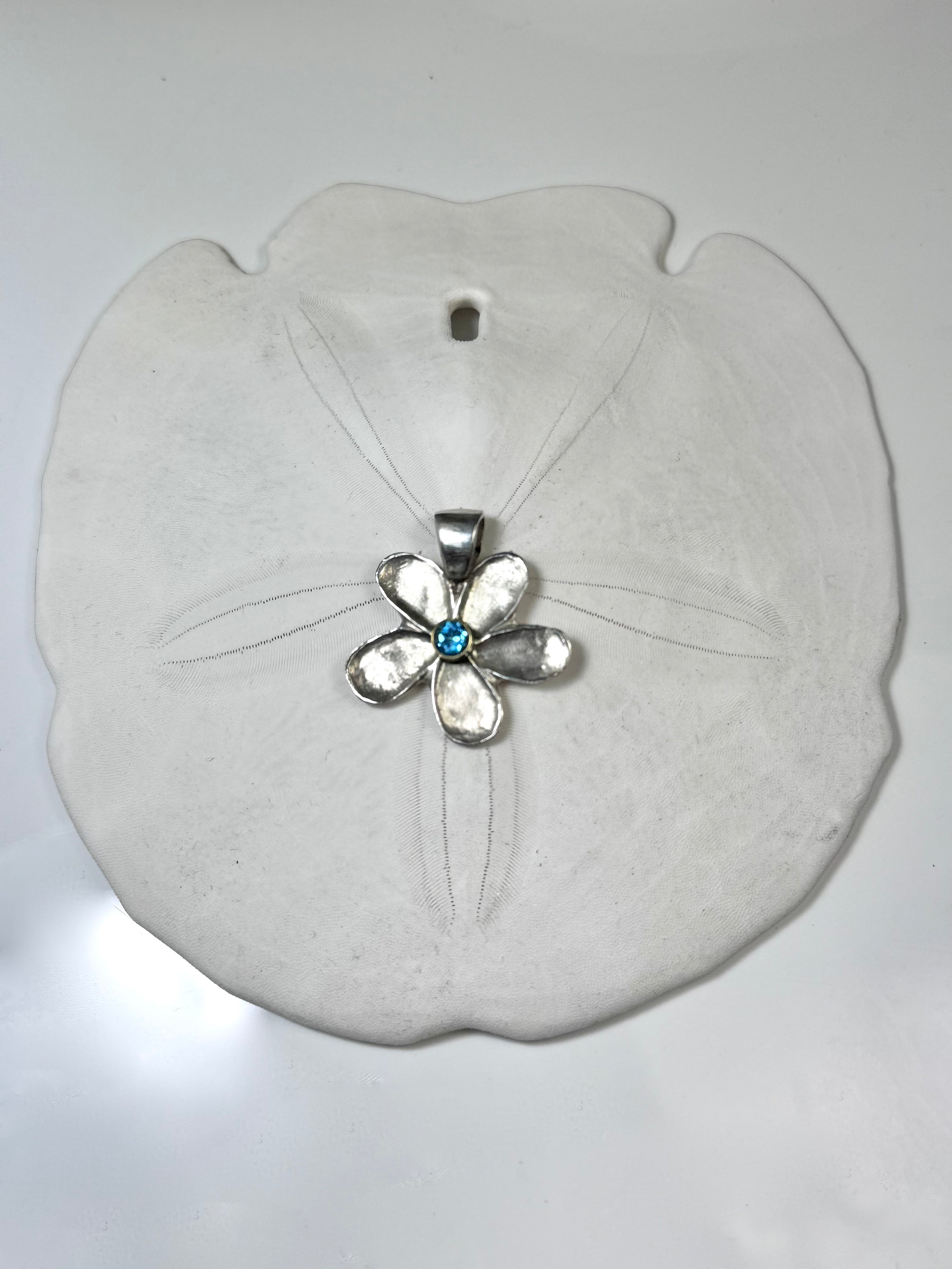Blue Topaz Flower Sterling Pendant